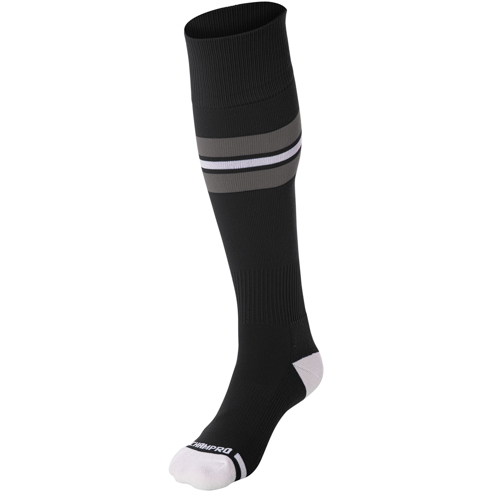 Striped Baseball Sock - Black Grey White, Large