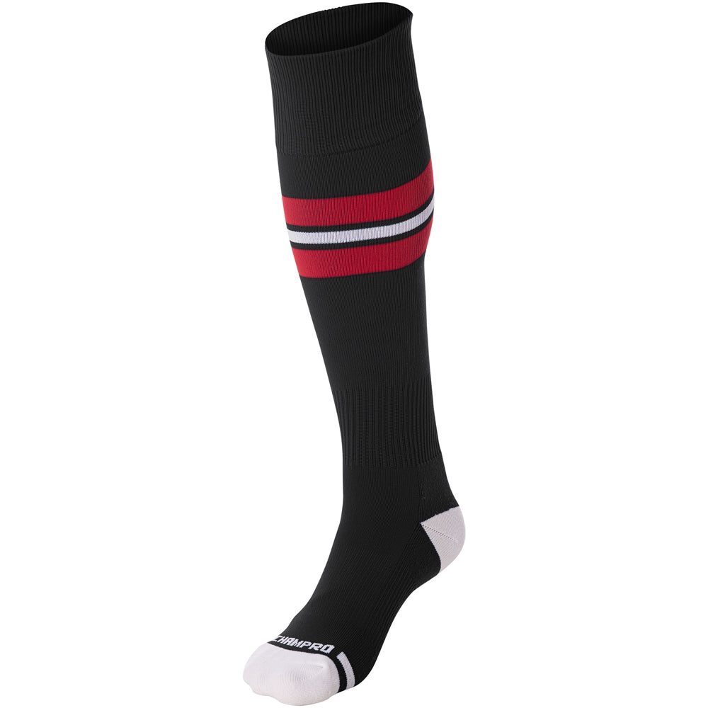 Striped Baseball Sock - Black Scarlet White, Small