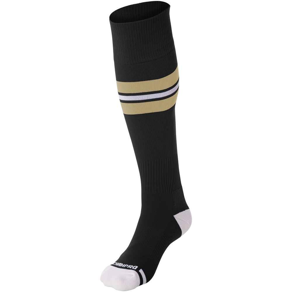 Striped Baseball Sock - Black Vegas Gold White, Large