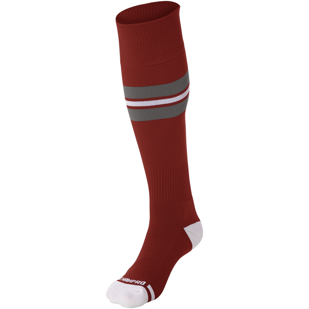 Striped Baseball Sock - Cardinal Grey White, Large