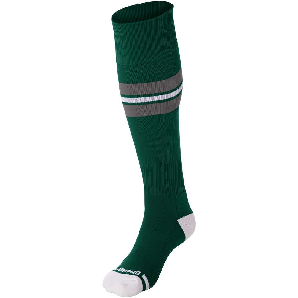 Striped Baseball Sock - Forest Green Grey White, Medium