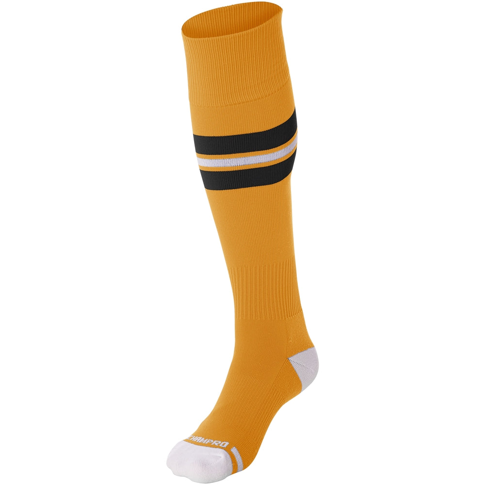 Striped Baseball Sock - Gold Black White, Medium
