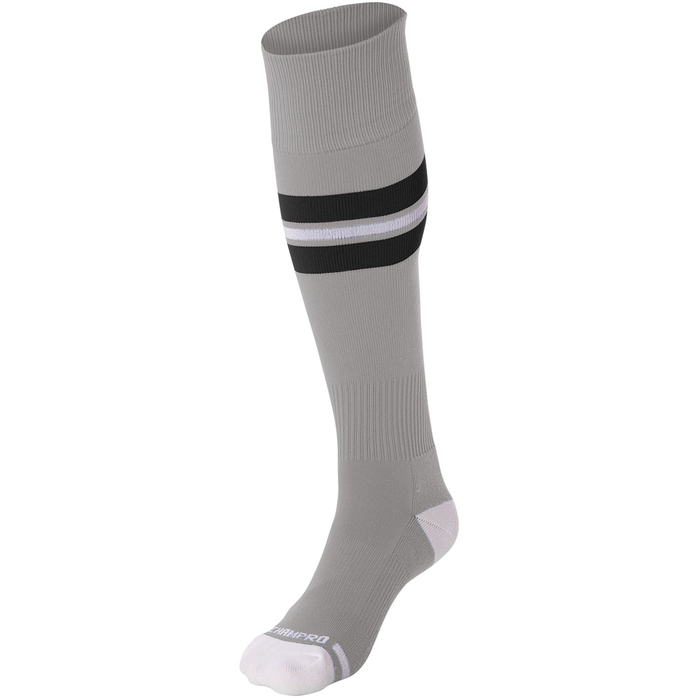 Striped Baseball Sock - Grey Black White, Medium