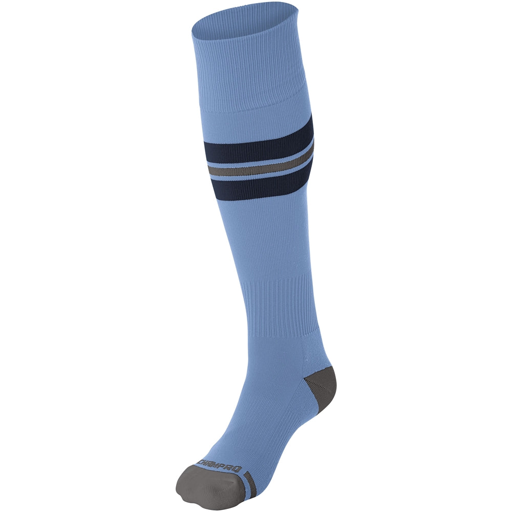 Striped Baseball Sock - Light Blue Navy Grey, Extra-Small