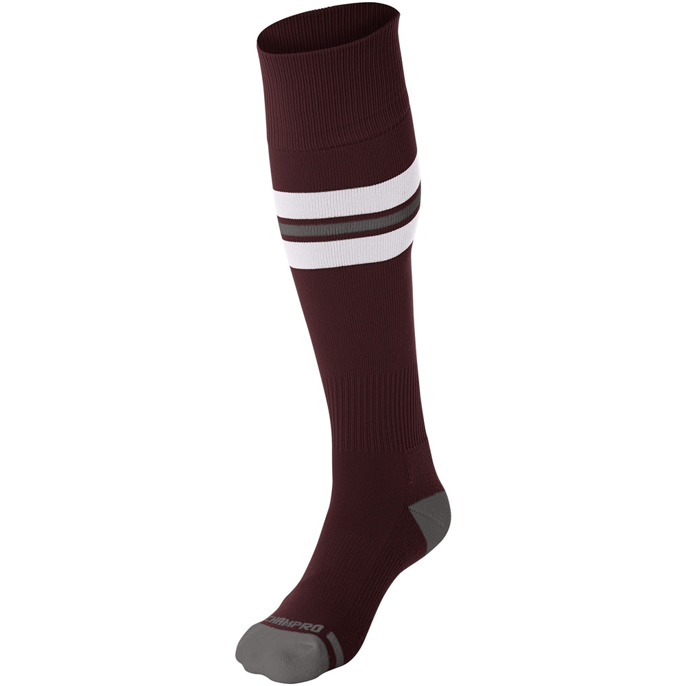 Striped Baseball Sock - Maroon White Grey, Small