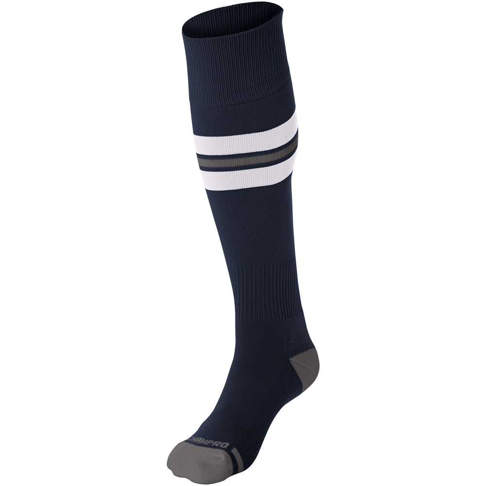Striped Baseball Sock - Navy White Grey, Large