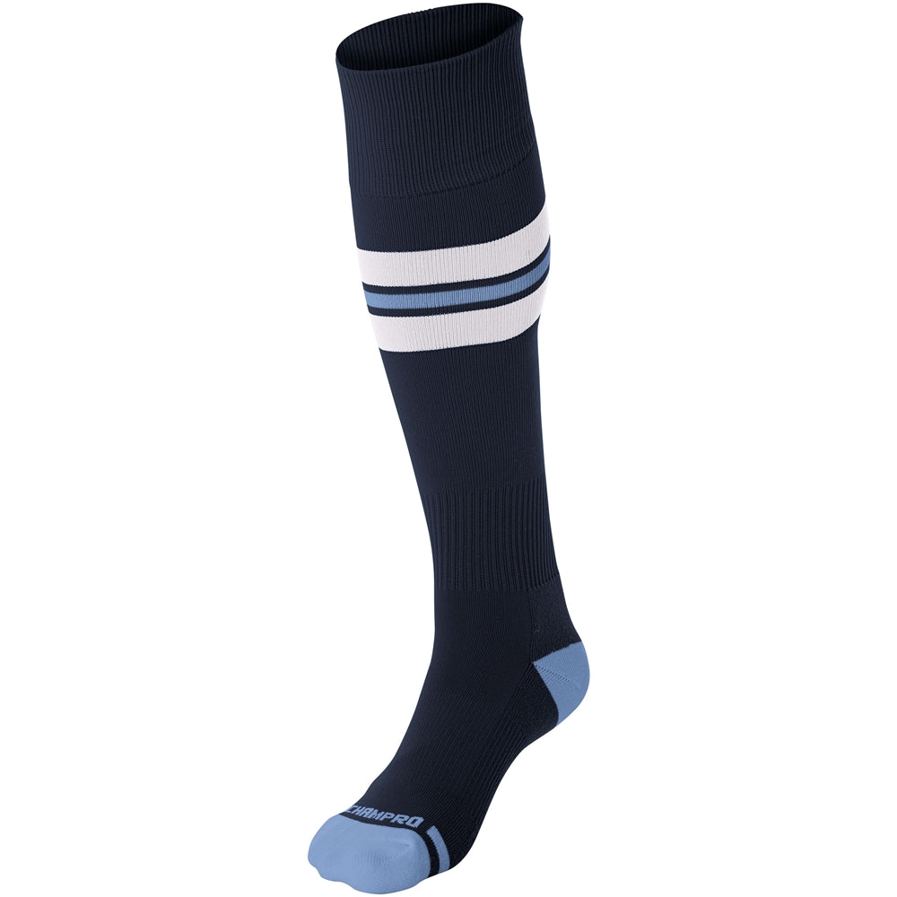 Striped Baseball Sock - Navy White Light Blue, Small