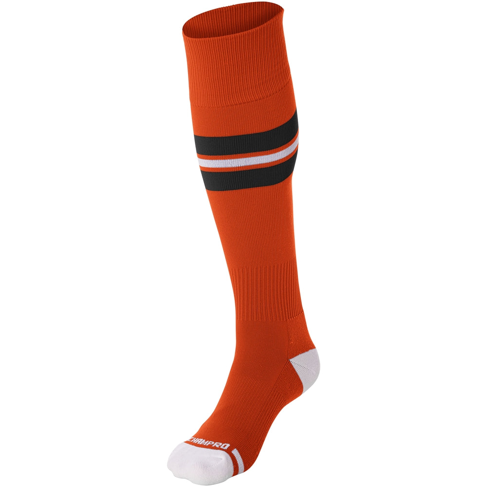 Striped Baseball Sock - Orange Black White, Large