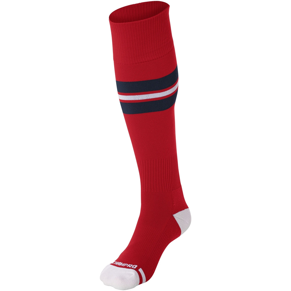 Striped Baseball Sock - Scarlet Navy White, Extra-Small