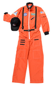 Adult Astronaut Suit, Orange, Small, with Embroidered Cap