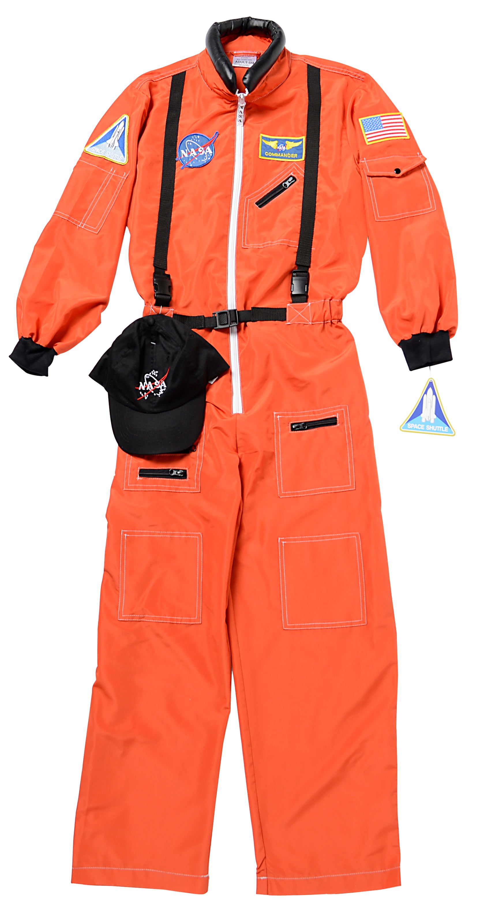 Adult Astronaut Suit, Orange, Small, with Embroidered Cap