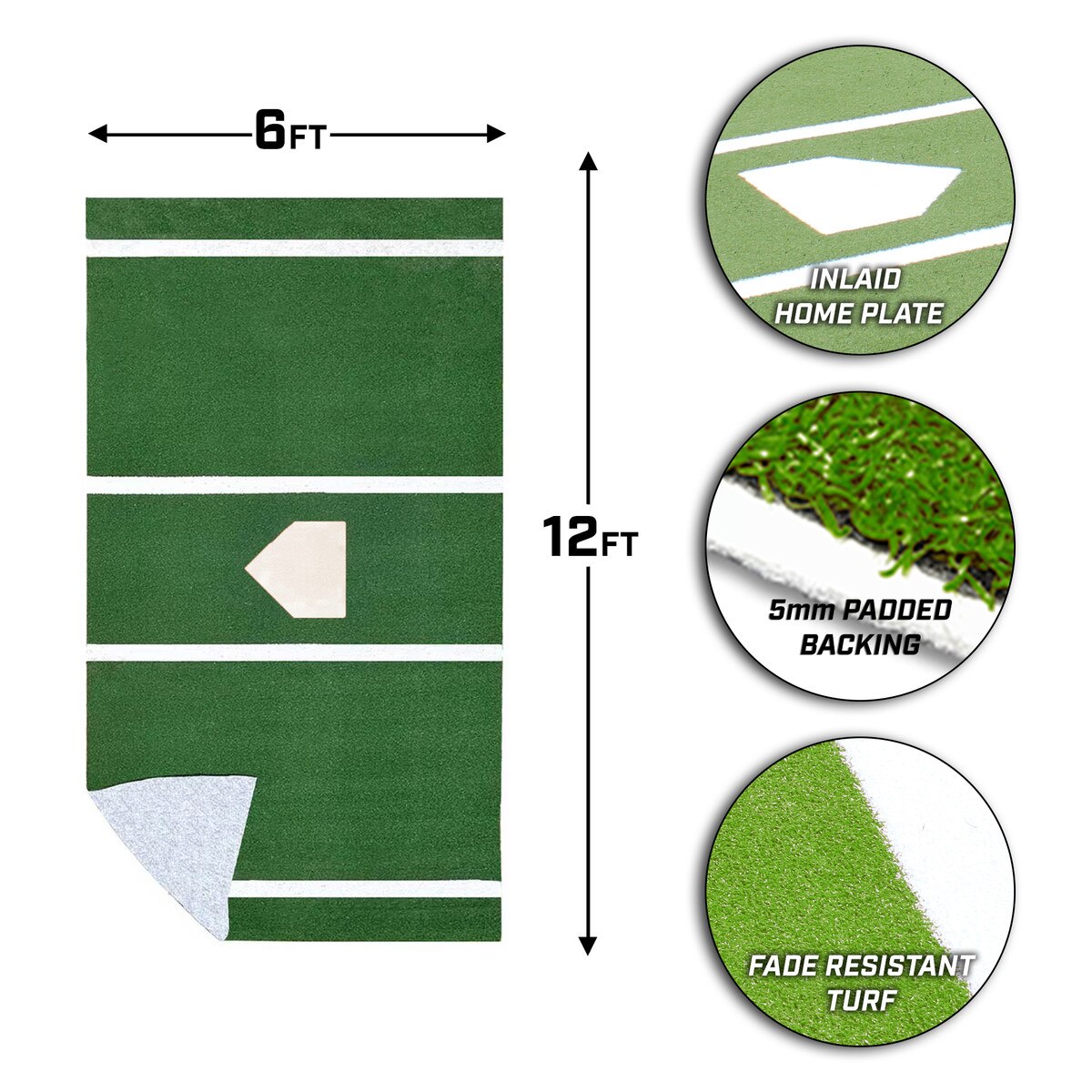 ProMounds Batting Mat Pro  12' x 6' INLAID Plate