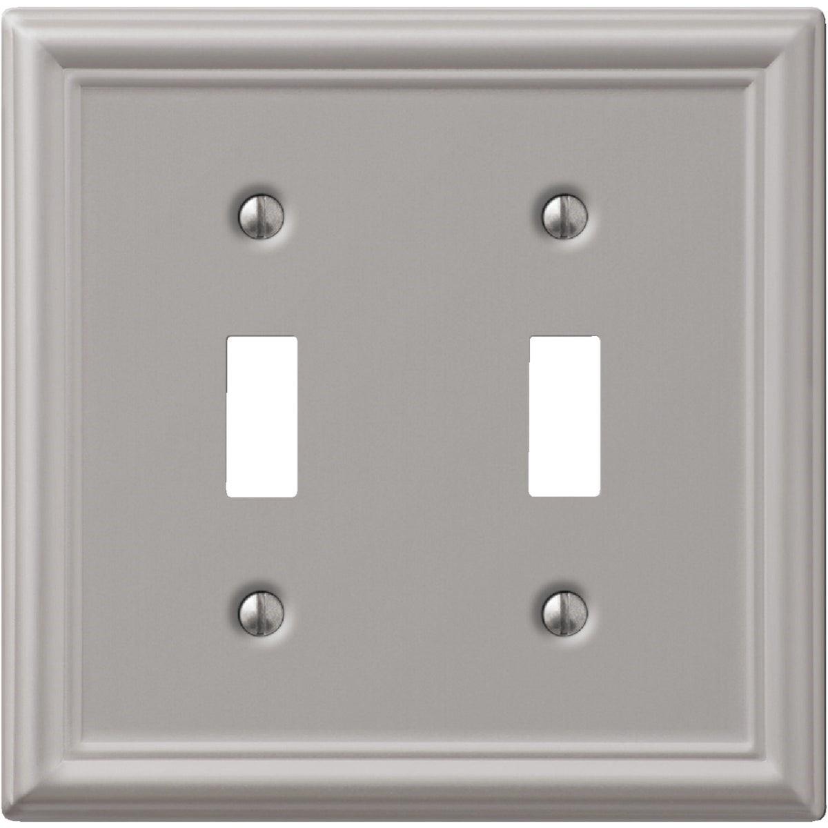 Amerelle Chelsea 2-Gang Stamped Steel Toggle Switch Wall Plate, Brushed Nickel