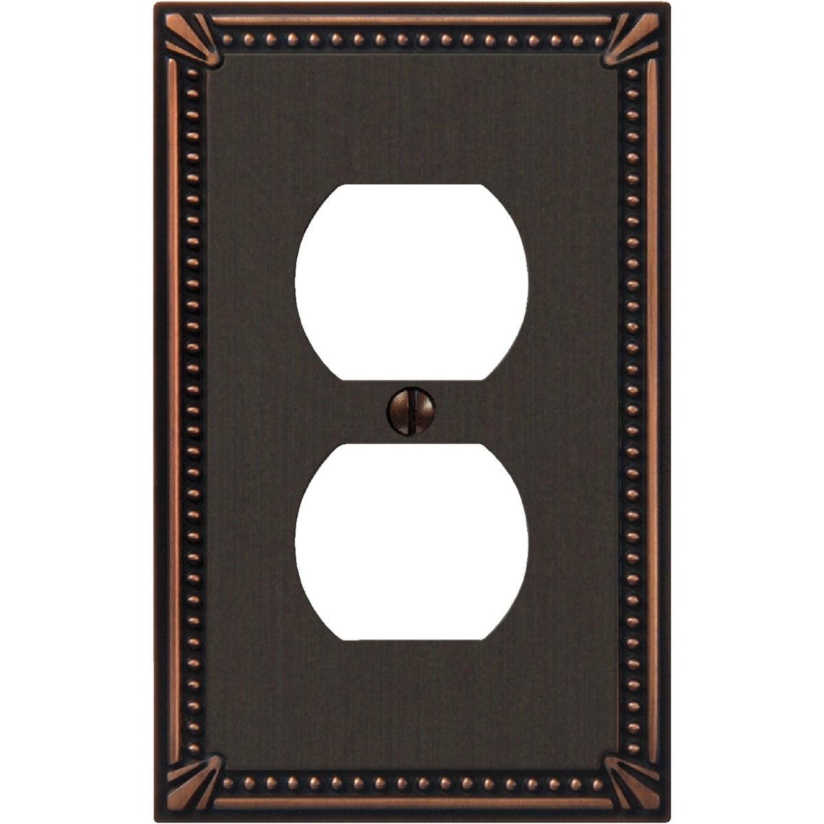 Amerelle Imperial Bead 1-Gang Cast Metal Outlet Wall Plate, Aged Bronze