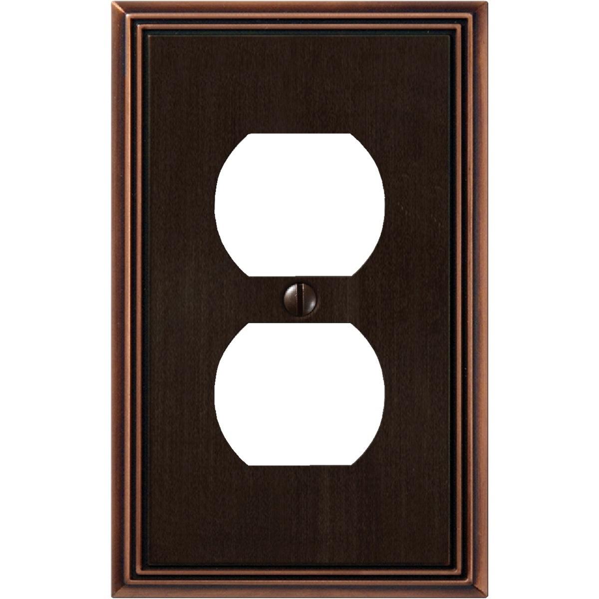 Amerelle Metro Line 1-Gang Cast Metal Outlet Wall Plate, Aged Bronze
