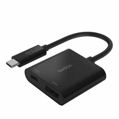 Belkin - USB-C to HDMI Adapter + USBC Charging Port, 4K UHD Video, 60W Passthrough Power - Black