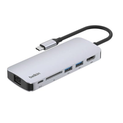 Belkin - 6-in-1 Multiport Adapter Dock with 4K HDMI, USB-C 100W PD Pass-Through Charging for MacBook Pro, Air and More - Gray