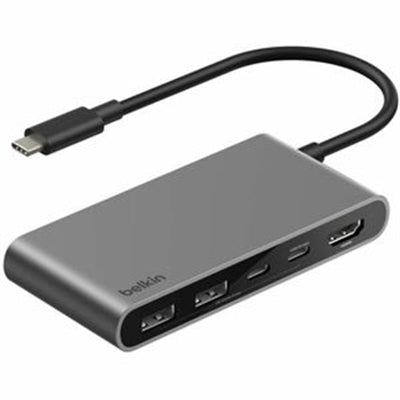 Belkin - 5-Port Hub W/ 4K HDMI Display @ 60Hz, 100W Power Delivery, Fast Data Transfer 5Gbps, USB-C Multiport Adapter - Space Gray