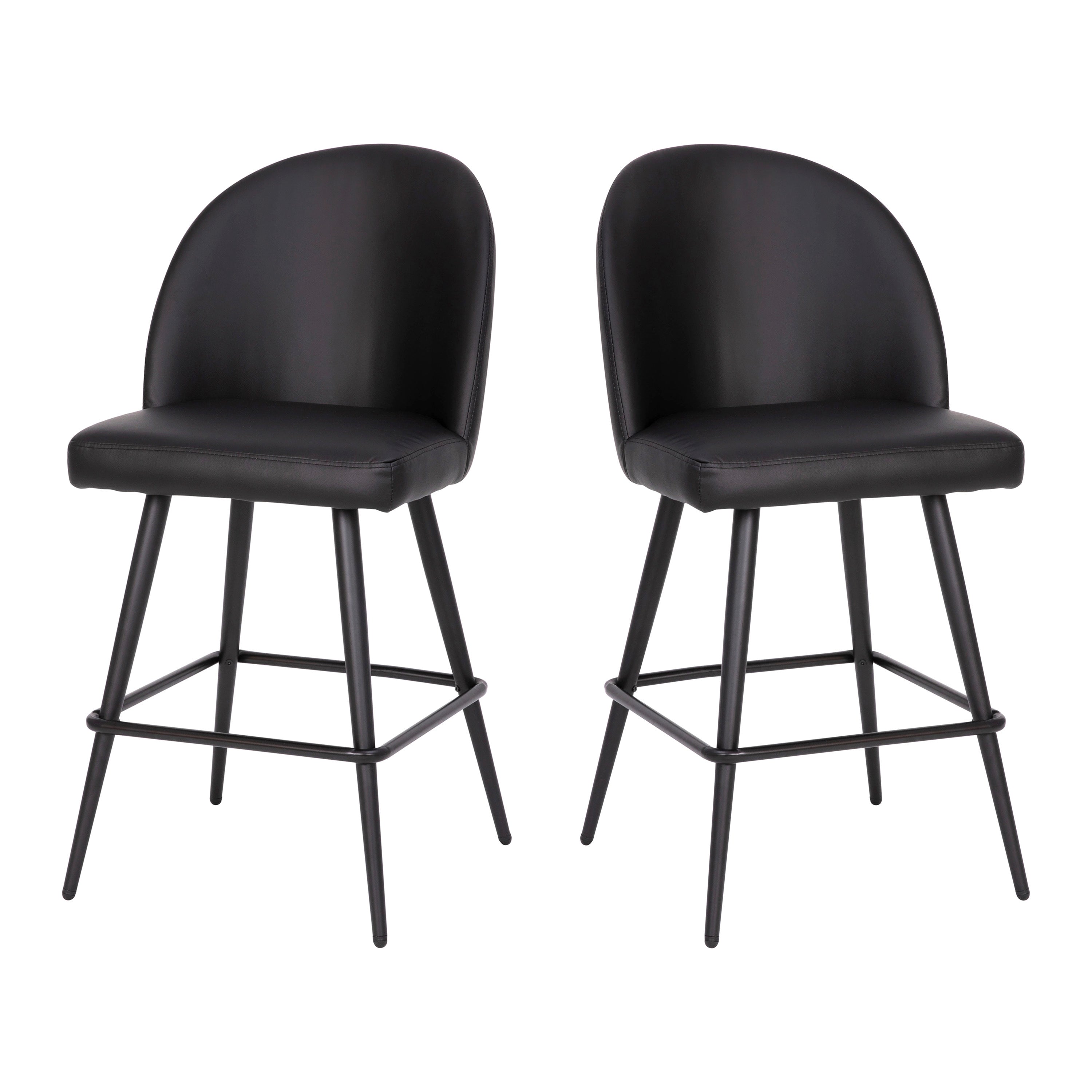 Lyla Set of 2 Commercial High Back Modern Armless 26" Counter Stools with Contoured Backrests, Steel Frames and Footrests, Black LeatherSoft-Set of 2