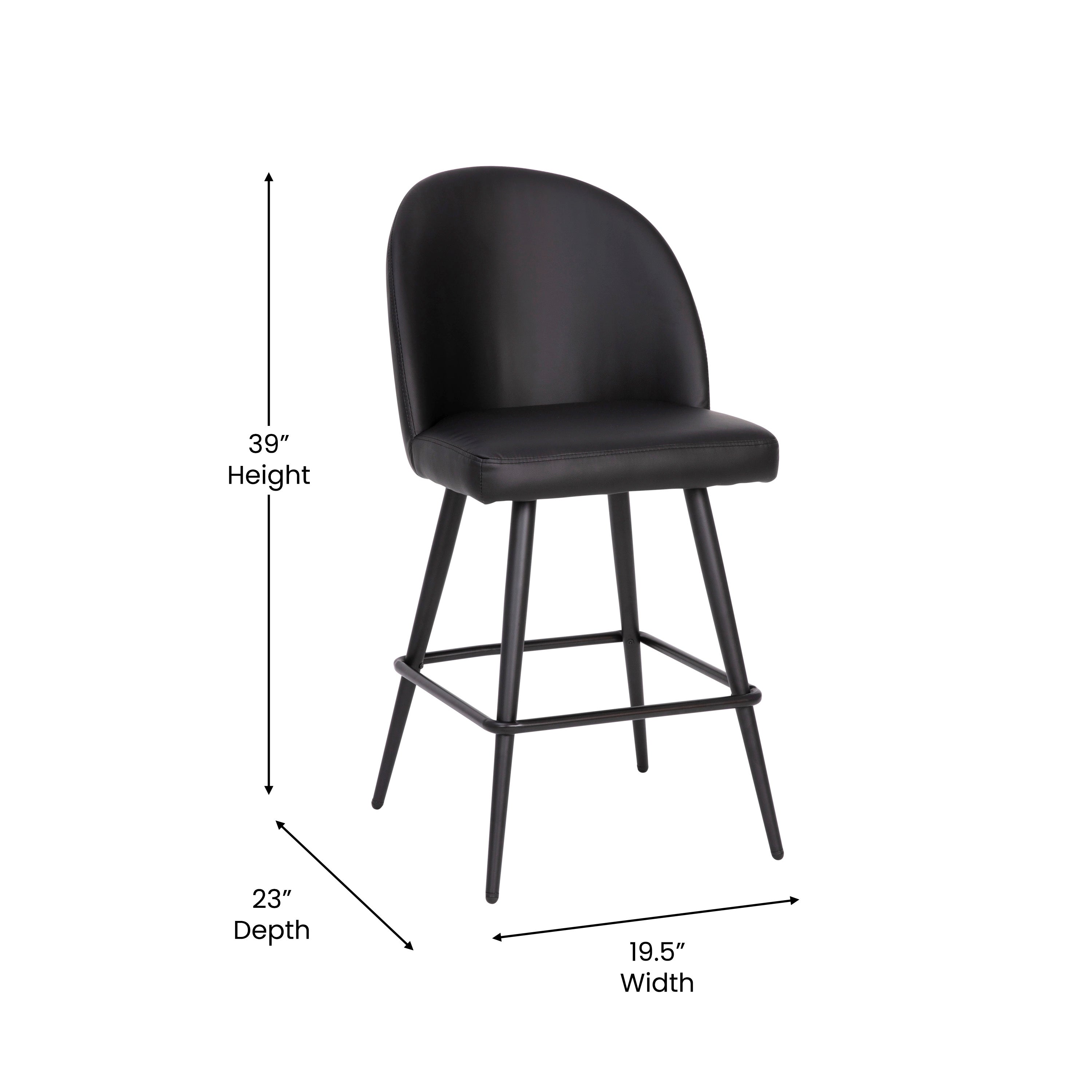 Lyla Set of 2 Commercial High Back Modern Armless 26" Counter Stools with Contoured Backrests, Steel Frames and Footrests, Black LeatherSoft-Set of 2