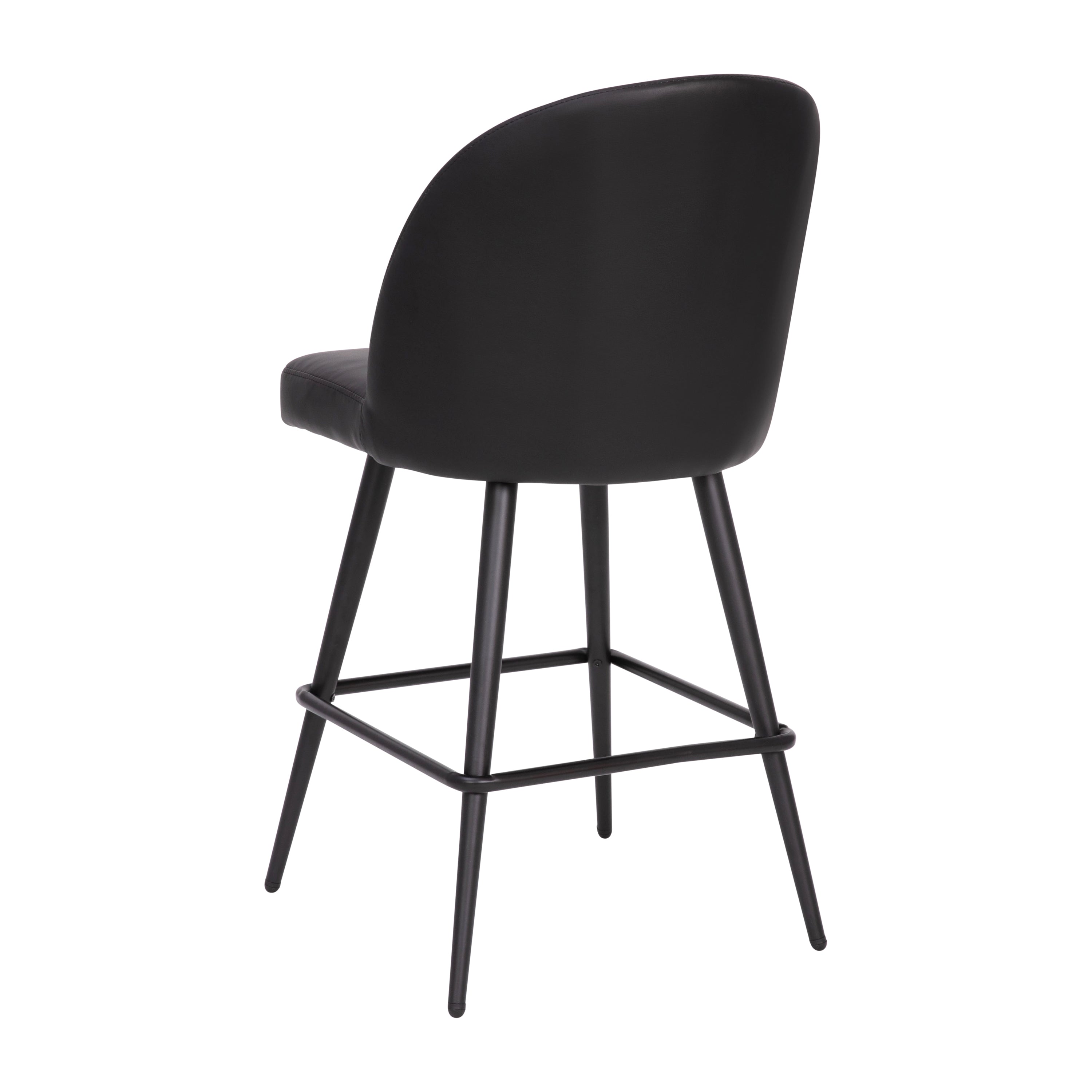 Lyla Set of 2 Commercial High Back Modern Armless 26" Counter Stools with Contoured Backrests, Steel Frames and Footrests, Black LeatherSoft-Set of 2