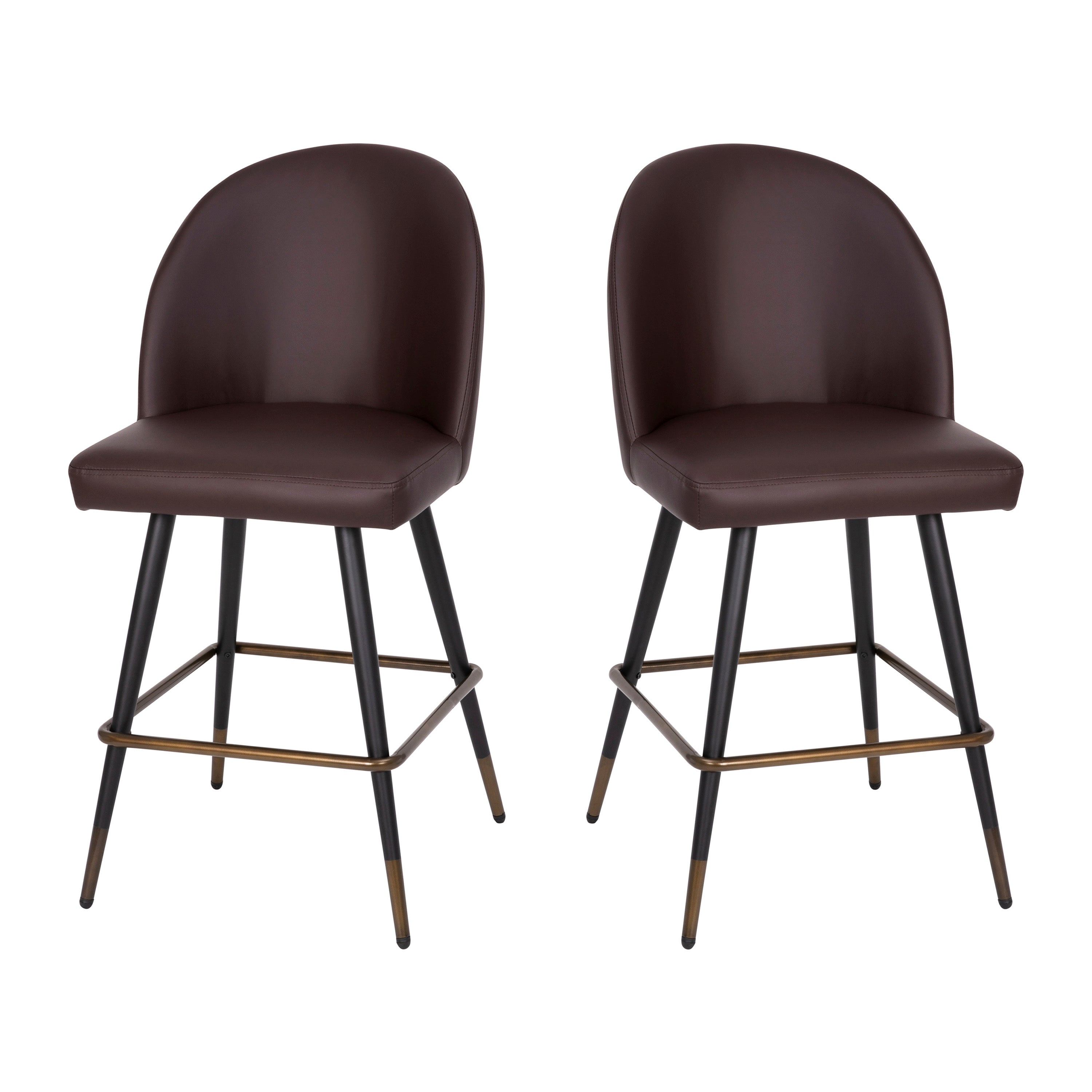 Lyla Set of 2 Commercial High Back Modern Armless 26" Counter Stools with Contoured Backrests, Steel Frames and Footrests, Brown LeatherSoft-Set of 2