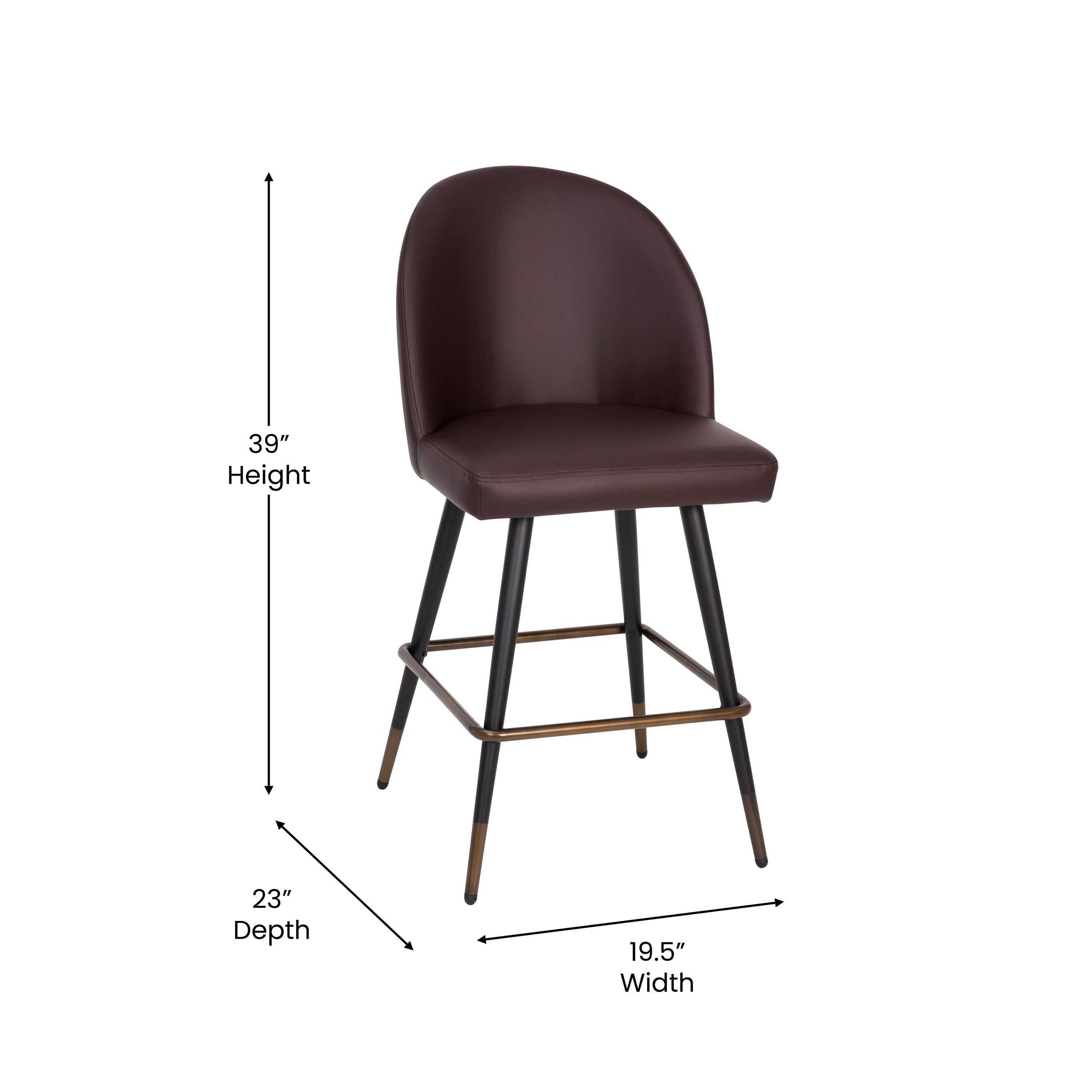 Lyla Set of 2 Commercial High Back Modern Armless 26" Counter Stools with Contoured Backrests, Steel Frames and Footrests, Brown LeatherSoft-Set of 2