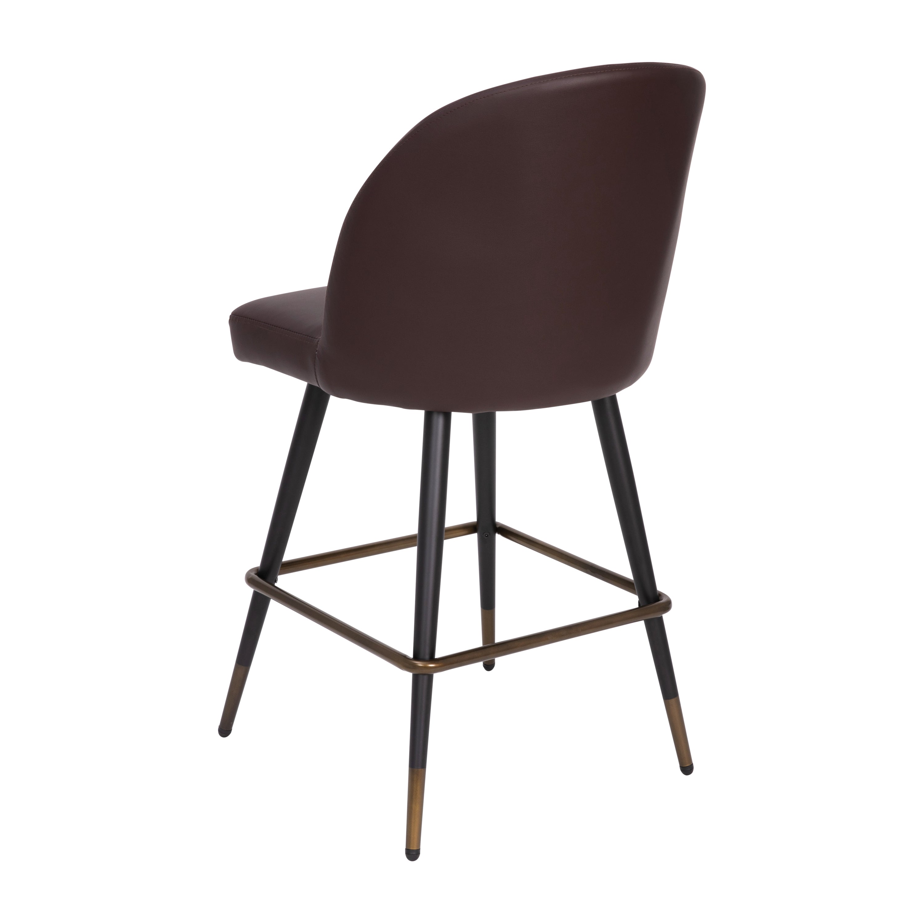 Lyla Set of 2 Commercial High Back Modern Armless 26" Counter Stools with Contoured Backrests, Steel Frames and Footrests, Brown LeatherSoft-Set of 2