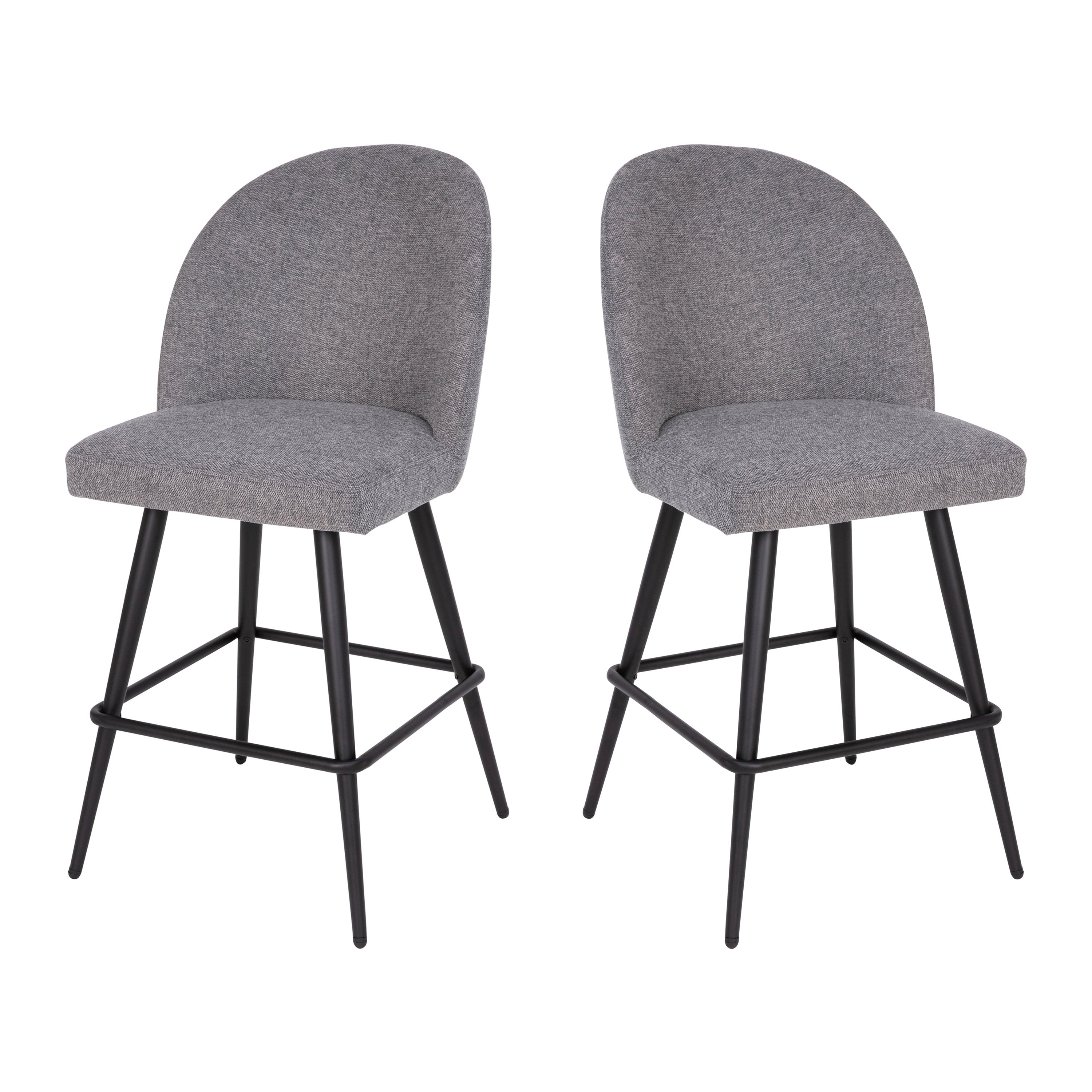 Lyla Set of 2 Commercial High Back Modern Armless 26" Counter Stools with Contoured Backrests, Steel Frames and Footrests, Gray Faux Linen-Set of 2
