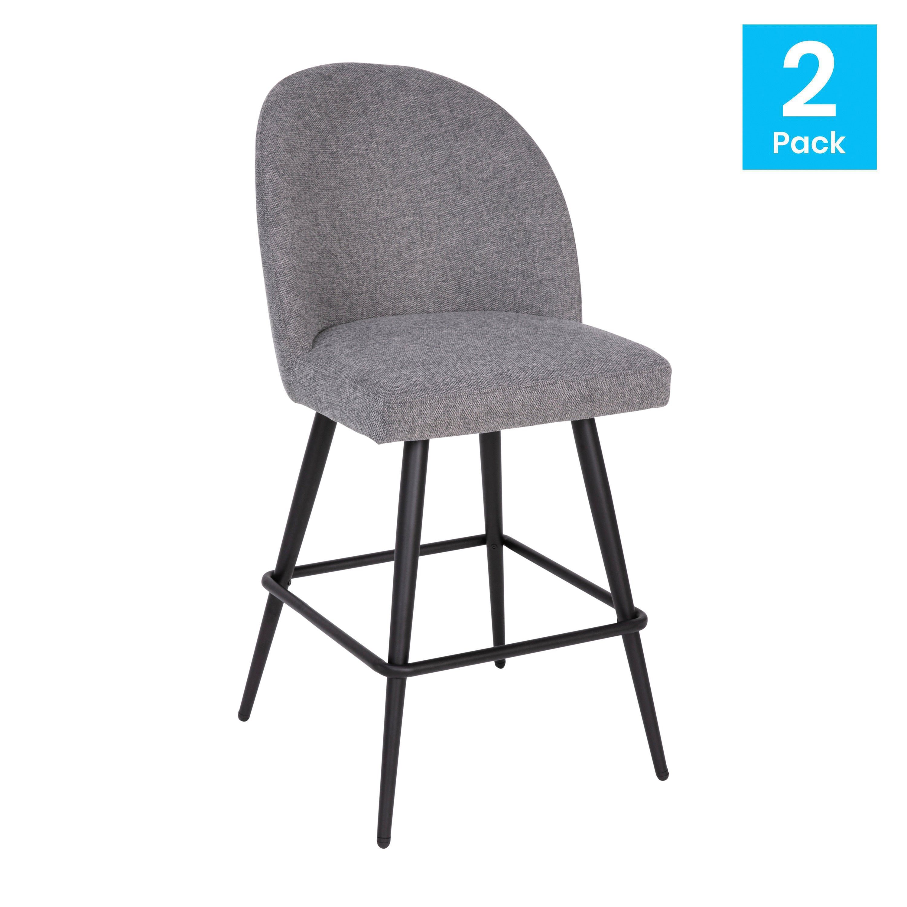 Lyla Set of 2 Commercial High Back Modern Armless 26" Counter Stools with Contoured Backrests, Steel Frames and Footrests, Gray Faux Linen-Set of 2