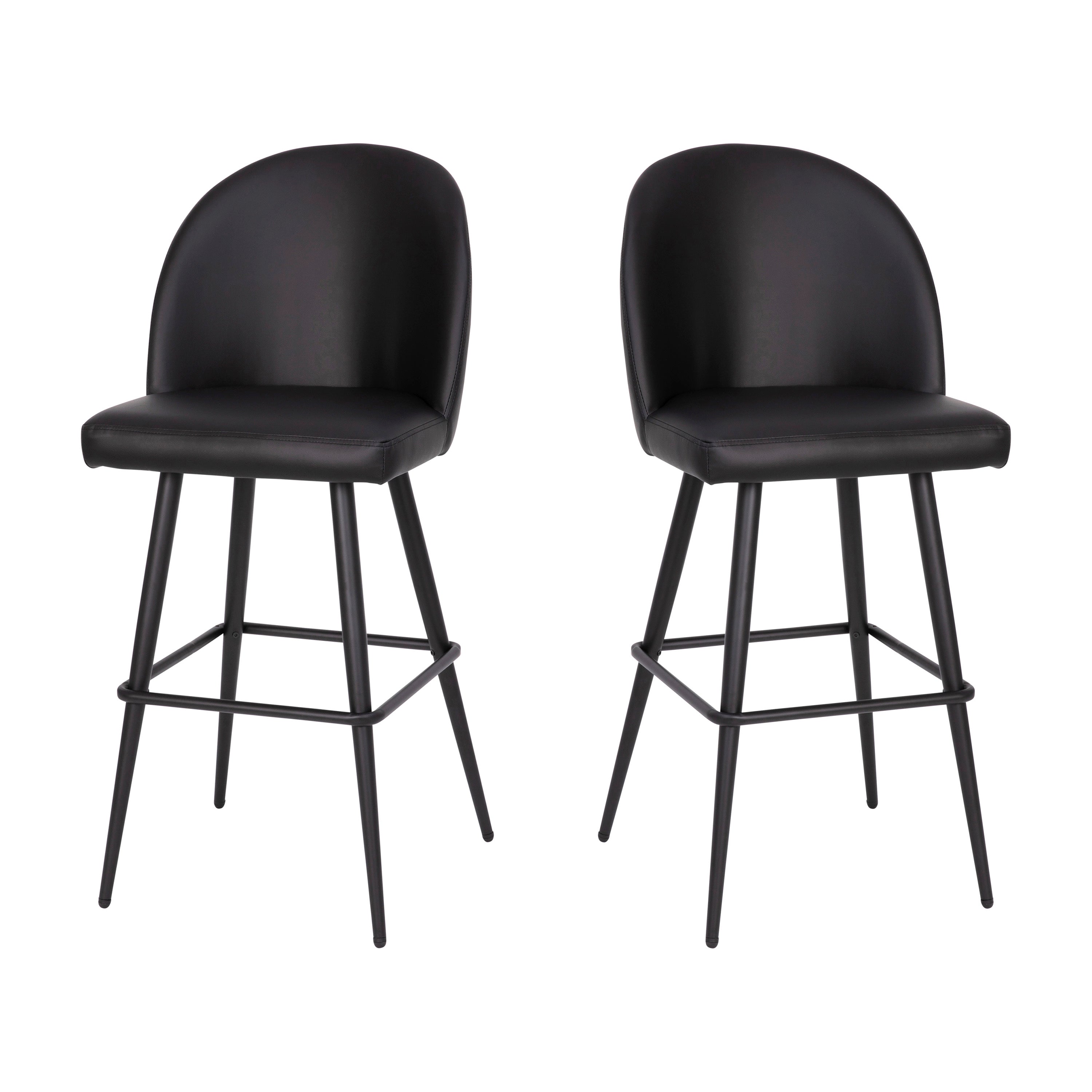 Lyla 30" Commercial Grade High Back Modern Armless Barstools with Contoured Backrest, Steel Frame and Integrated Footrest, Black LeatherSoft-Set of 2