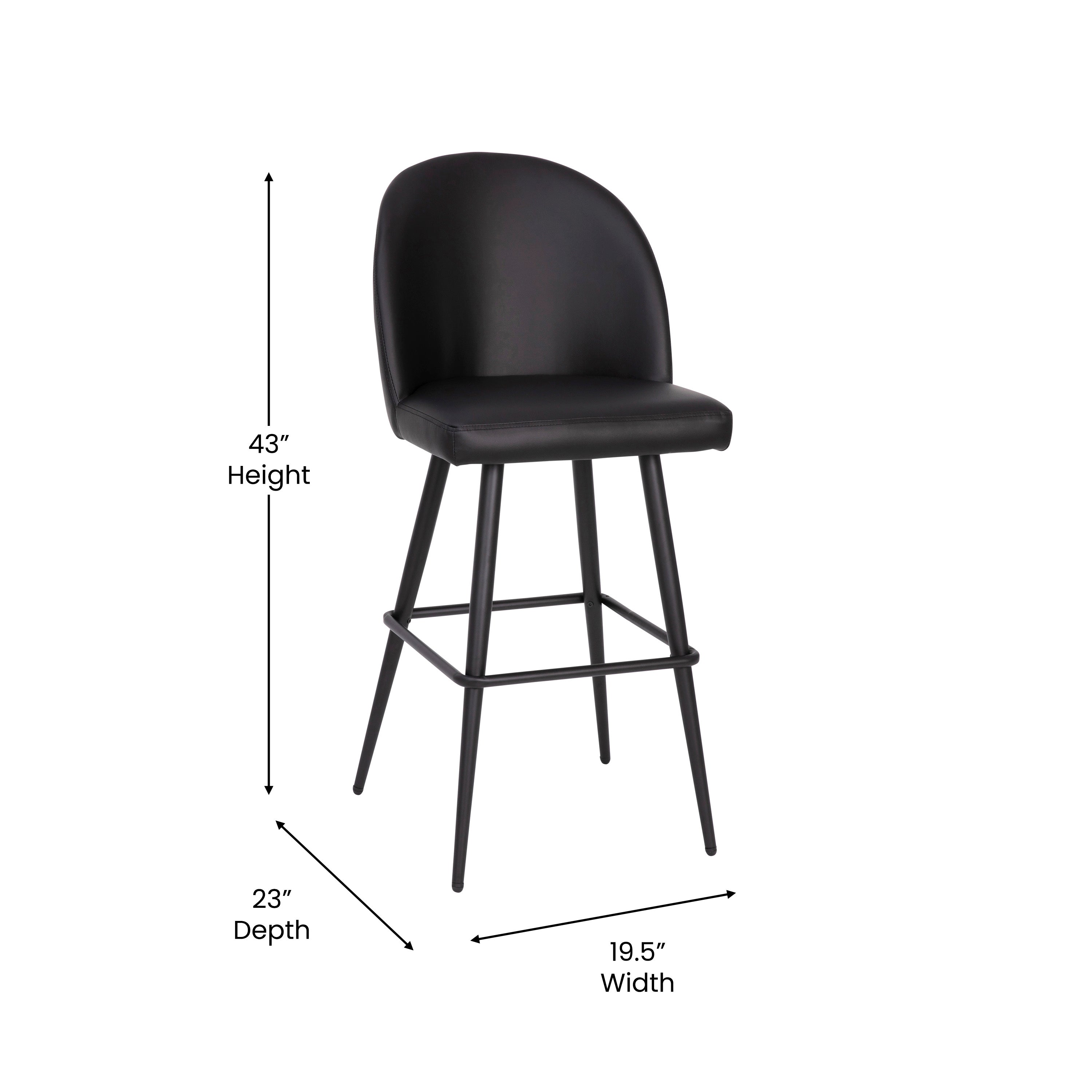 Lyla 30" Commercial Grade High Back Modern Armless Barstools with Contoured Backrest, Steel Frame and Integrated Footrest, Black LeatherSoft-Set of 2