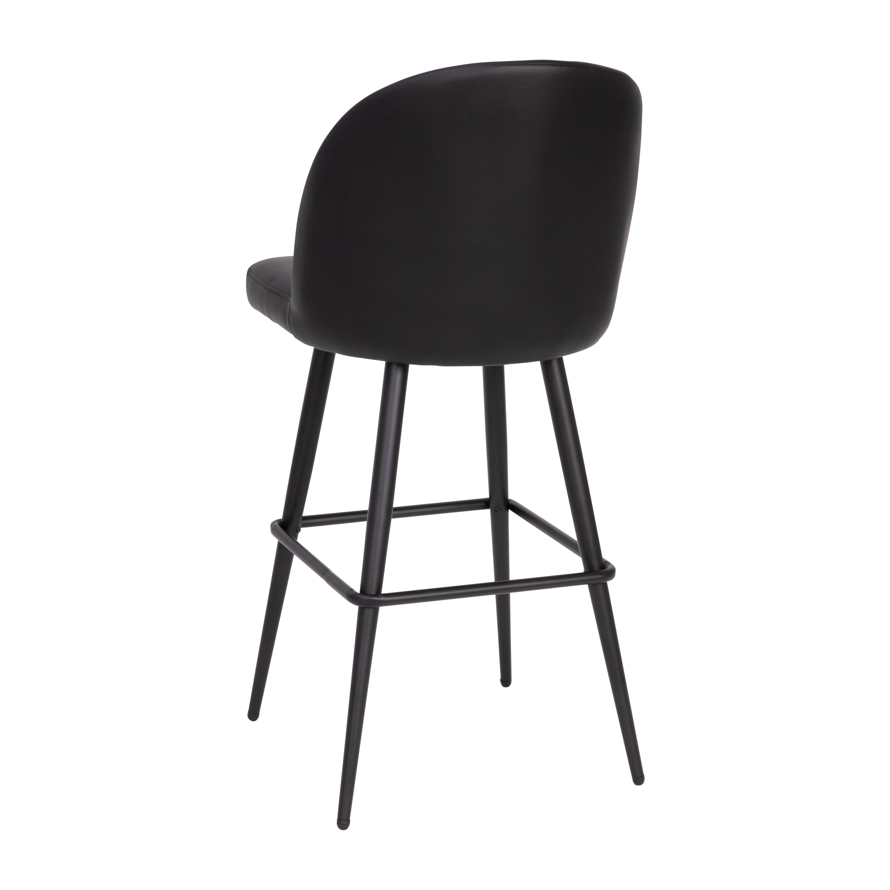 Lyla 30" Commercial Grade High Back Modern Armless Barstools with Contoured Backrest, Steel Frame and Integrated Footrest, Black LeatherSoft-Set of 2