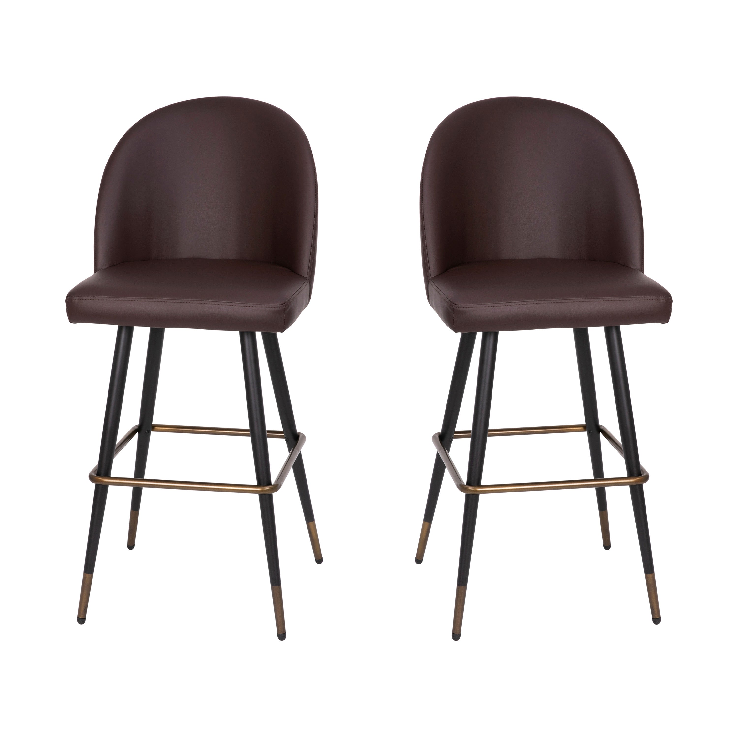 Lyla 30" Commercial Grade High Back Modern Armless Barstools with Contoured Backrest, Steel Frame and Integrated Footrest, Brown LeatherSoft-Set of 2