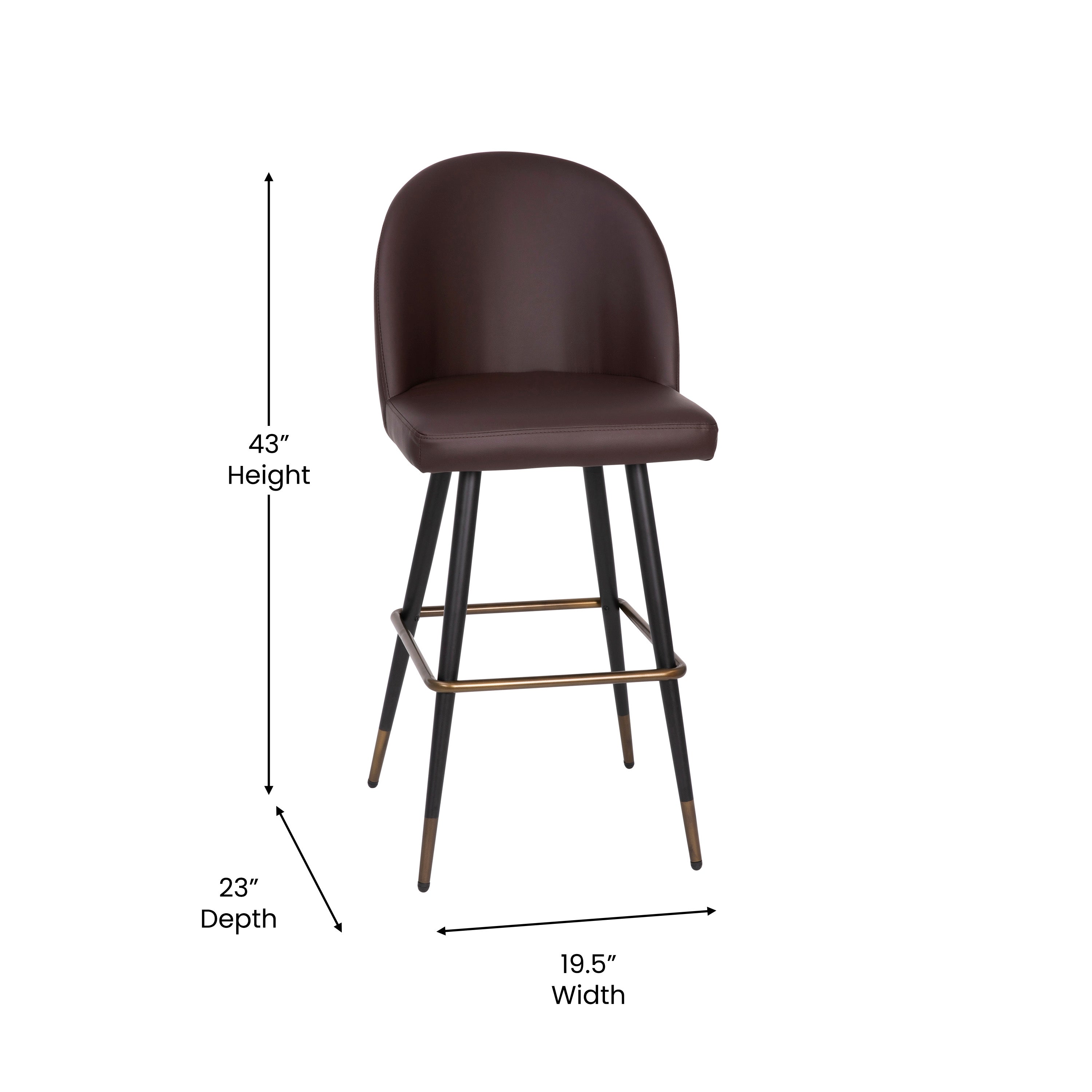 Lyla 30" Commercial Grade High Back Modern Armless Barstools with Contoured Backrest, Steel Frame and Integrated Footrest, Brown LeatherSoft-Set of 2