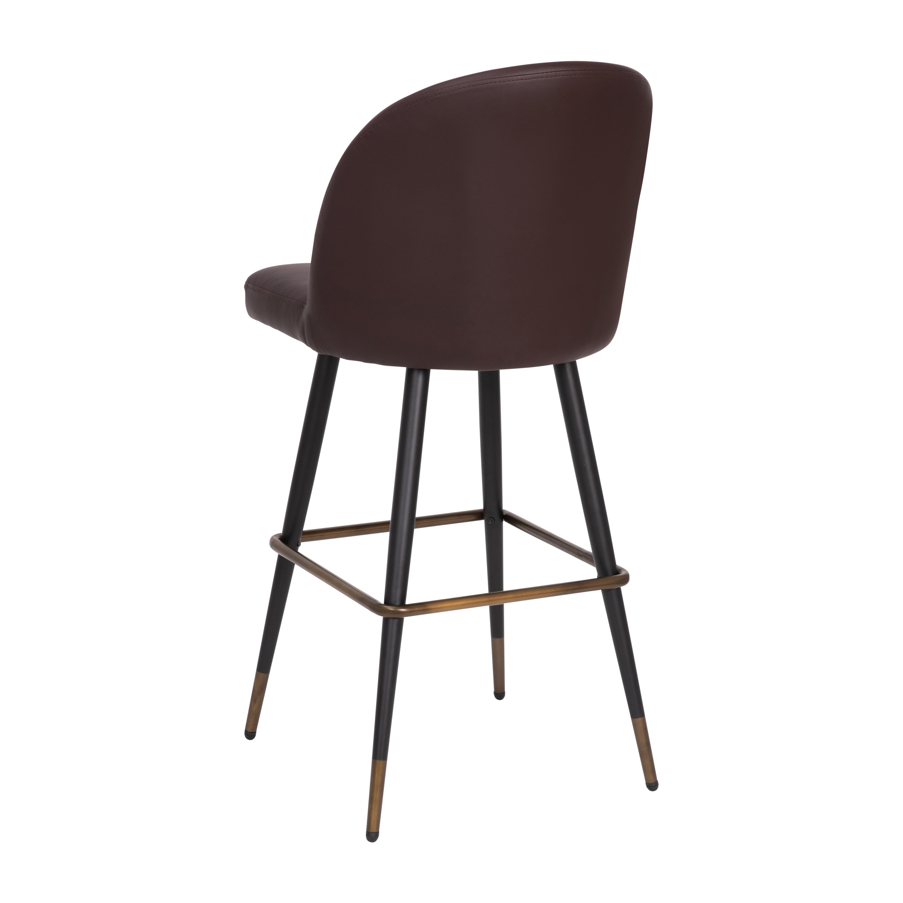 Lyla 30" Commercial Grade High Back Modern Armless Barstools with Contoured Backrest, Steel Frame and Integrated Footrest, Brown LeatherSoft-Set of 2