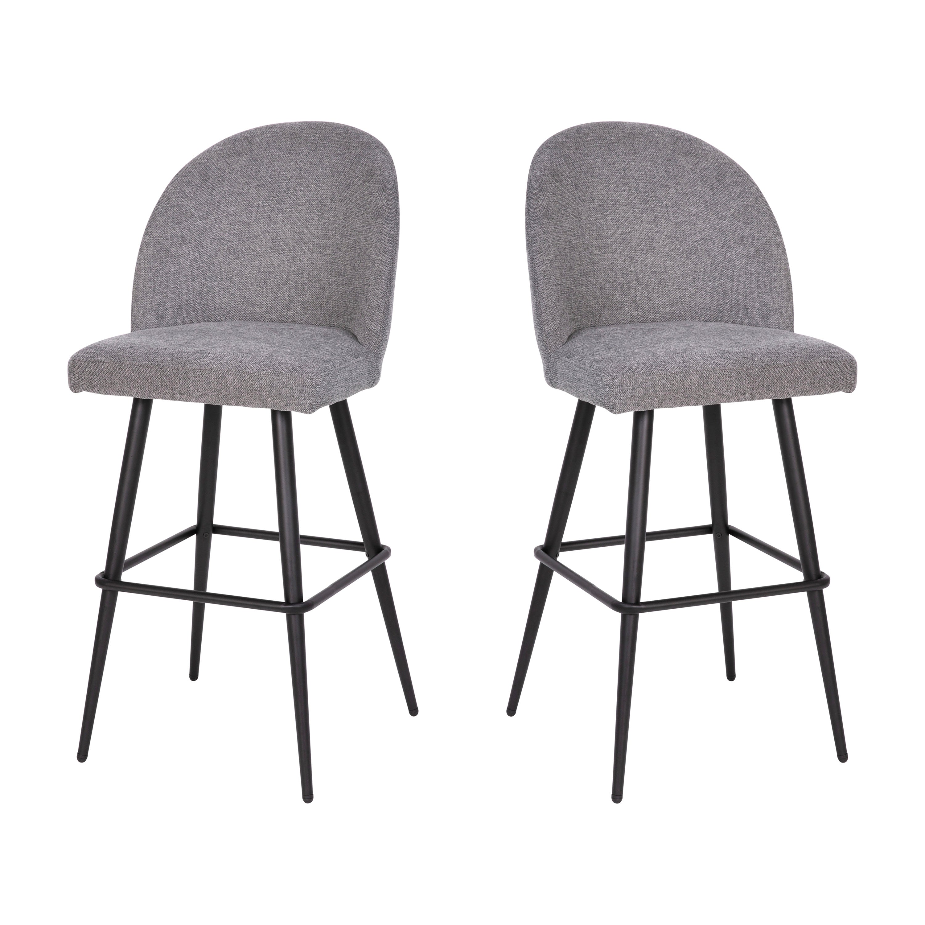 Lyla 30" Commercial Grade High Back Modern Armless Barstools with Contoured Backrest, Steel Frame and Integrated Footrest, Gray Faux Linen-Set of 2