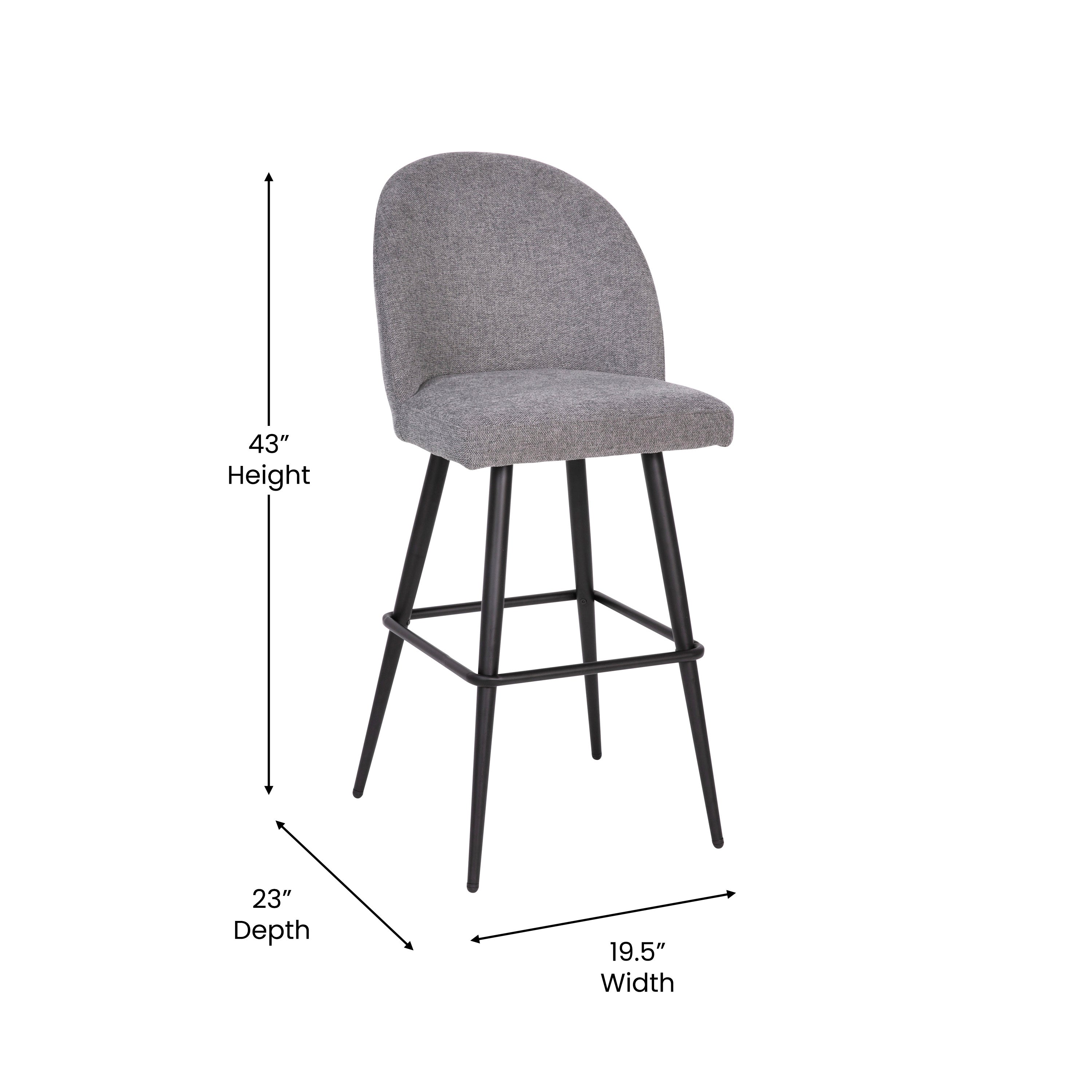 Lyla 30" Commercial Grade High Back Modern Armless Barstools with Contoured Backrest, Steel Frame and Integrated Footrest, Gray Faux Linen-Set of 2