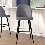 Lyla 30" Commercial Grade High Back Modern Armless Barstools with Contoured Backrest, Steel Frame and Integrated Footrest, Gray Faux Linen-Set of 2