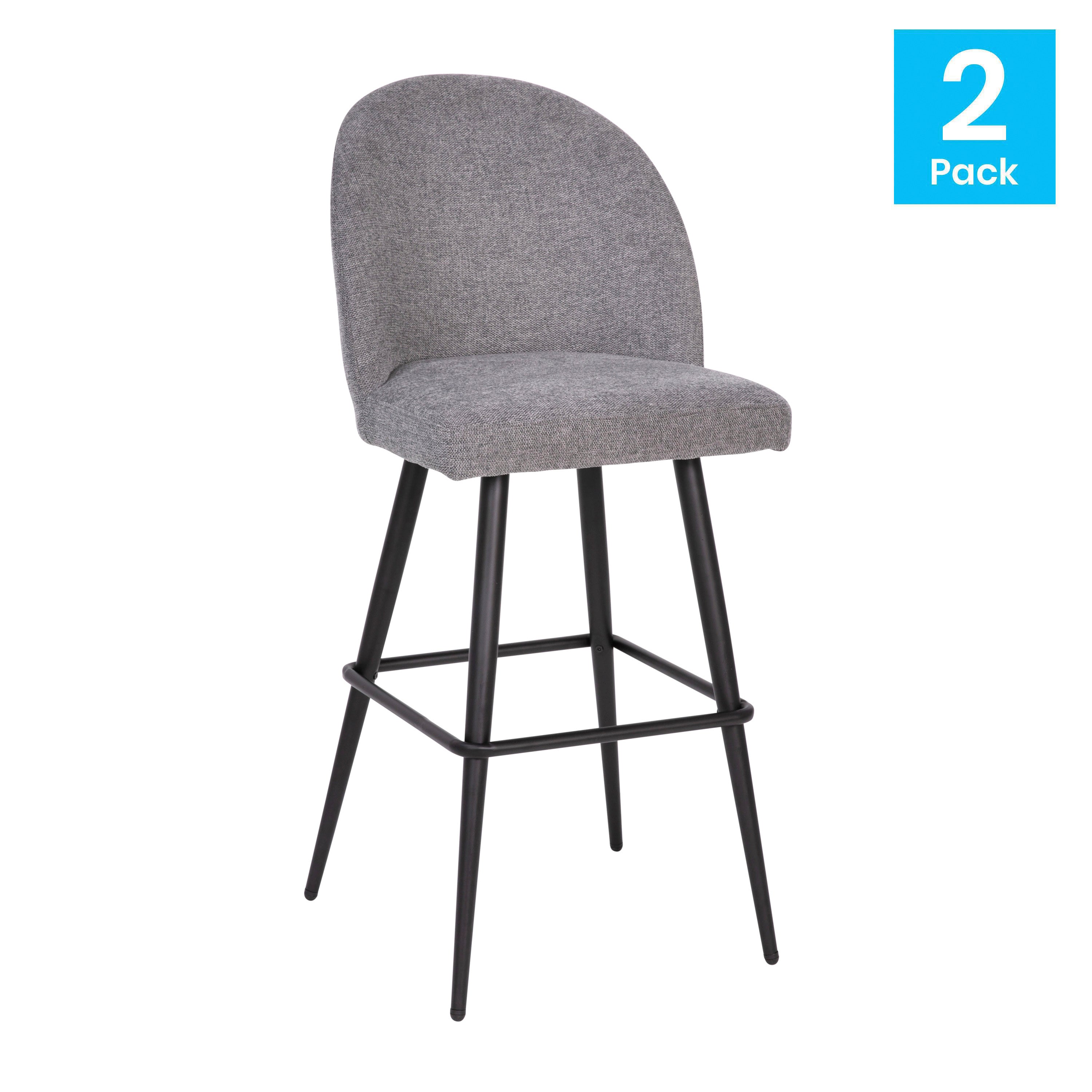 Lyla 30" Commercial Grade High Back Modern Armless Barstools with Contoured Backrest, Steel Frame and Integrated Footrest, Gray Faux Linen-Set of 2