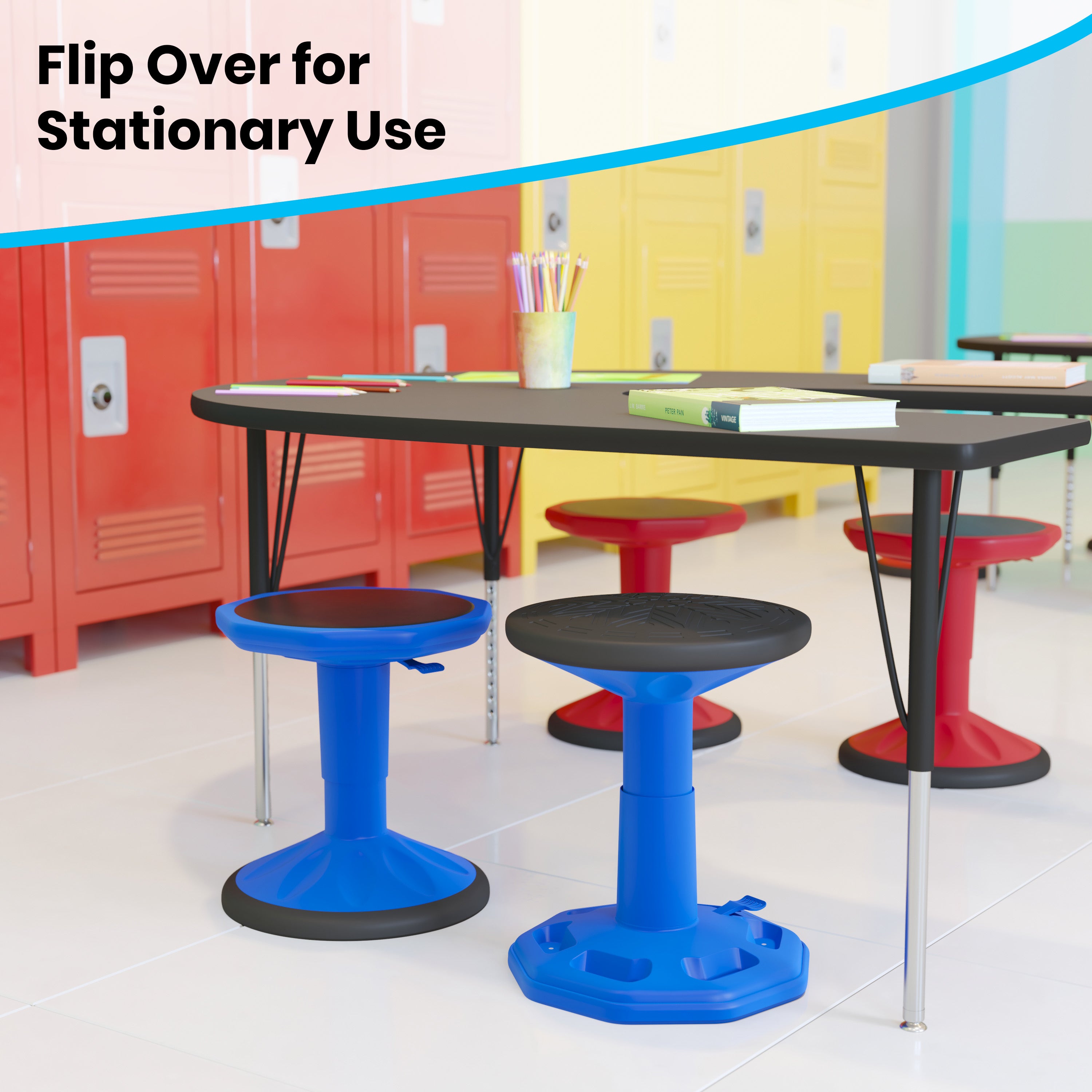 Carter Adjustable Height Kids Flexible Active Stool for Classroom and Home with Non-Skid Bottom in Blue, 14" - 18" Seat Height