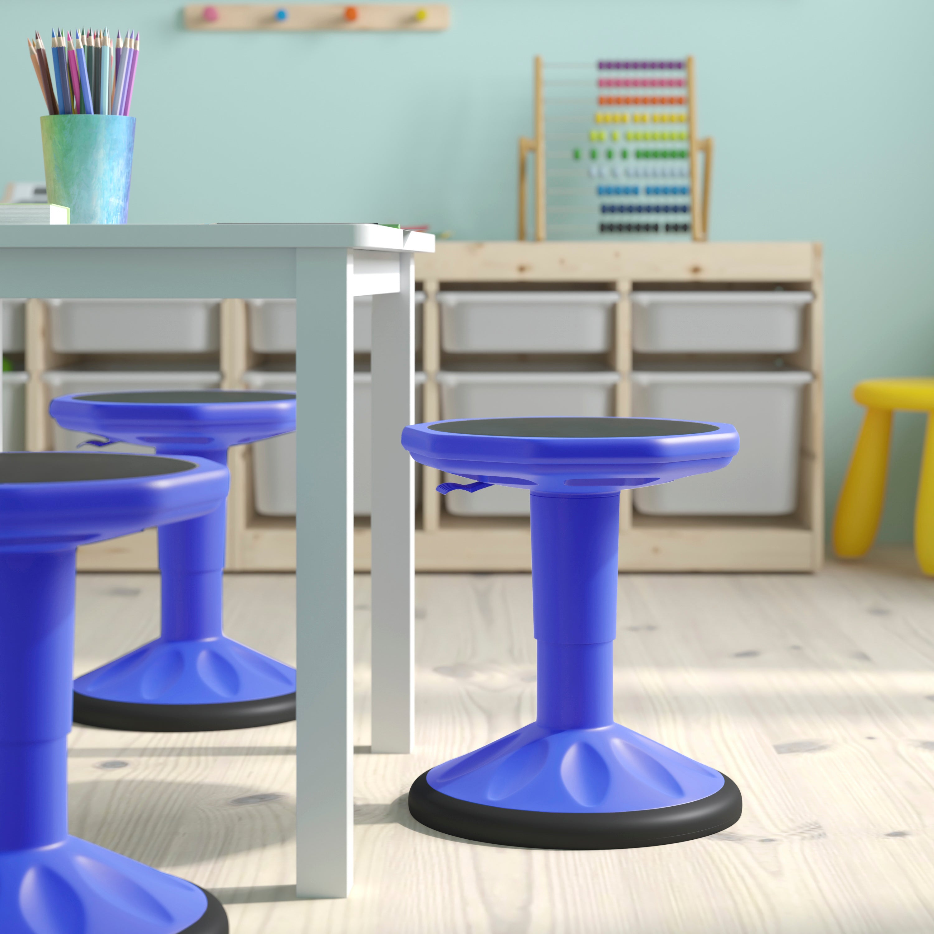 Carter Adjustable Height Kids Flexible Active Stool for Classroom and Home with Non-Skid Bottom in Blue, 14" - 18" Seat Height