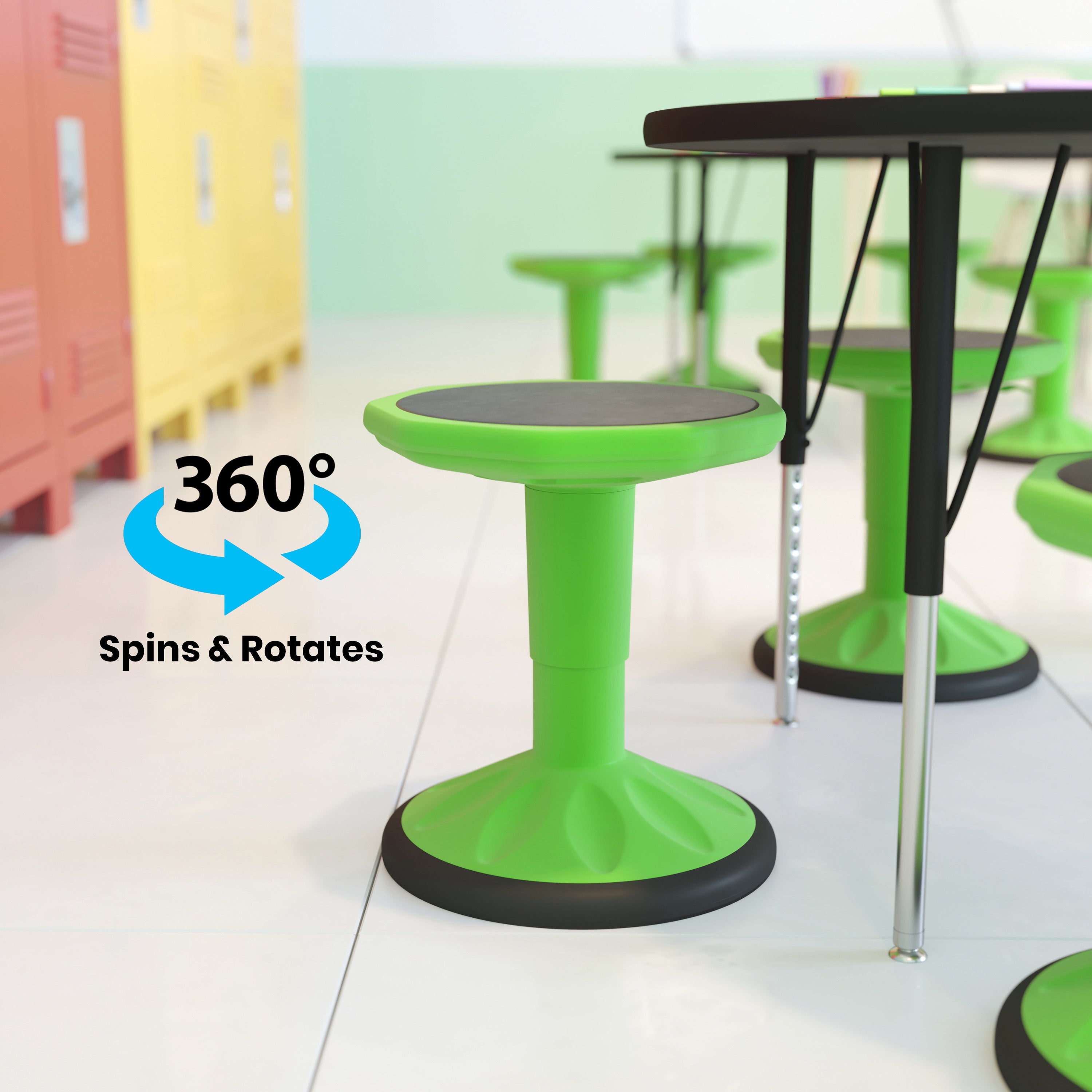 Carter Adjustable Height Kids Flexible Active Stool for Classroom and Home with Non-Skid Bottom in Green, 14" - 18" Seat Height