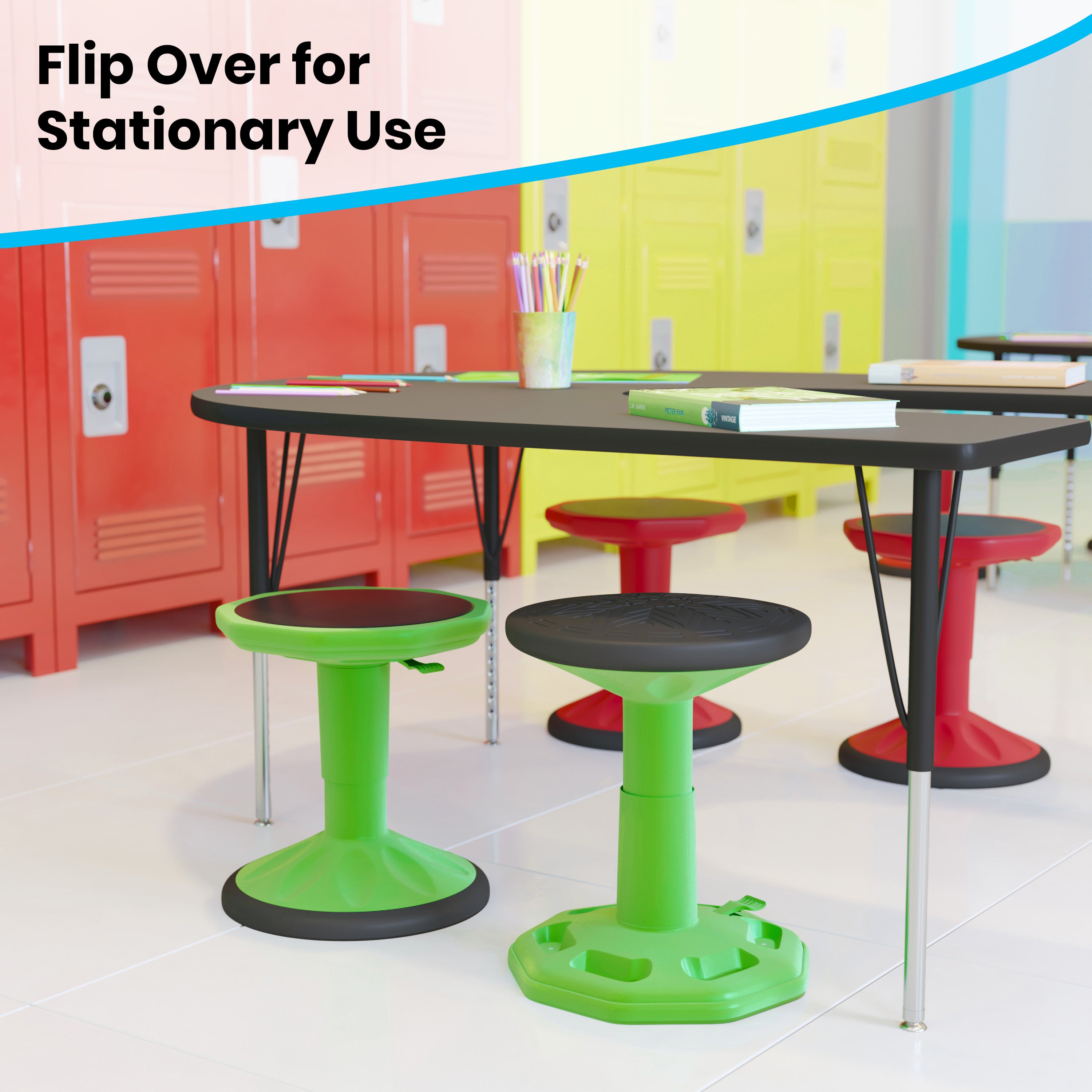 Carter Adjustable Height Kids Flexible Active Stool for Classroom and Home with Non-Skid Bottom in Green, 14" - 18" Seat Height