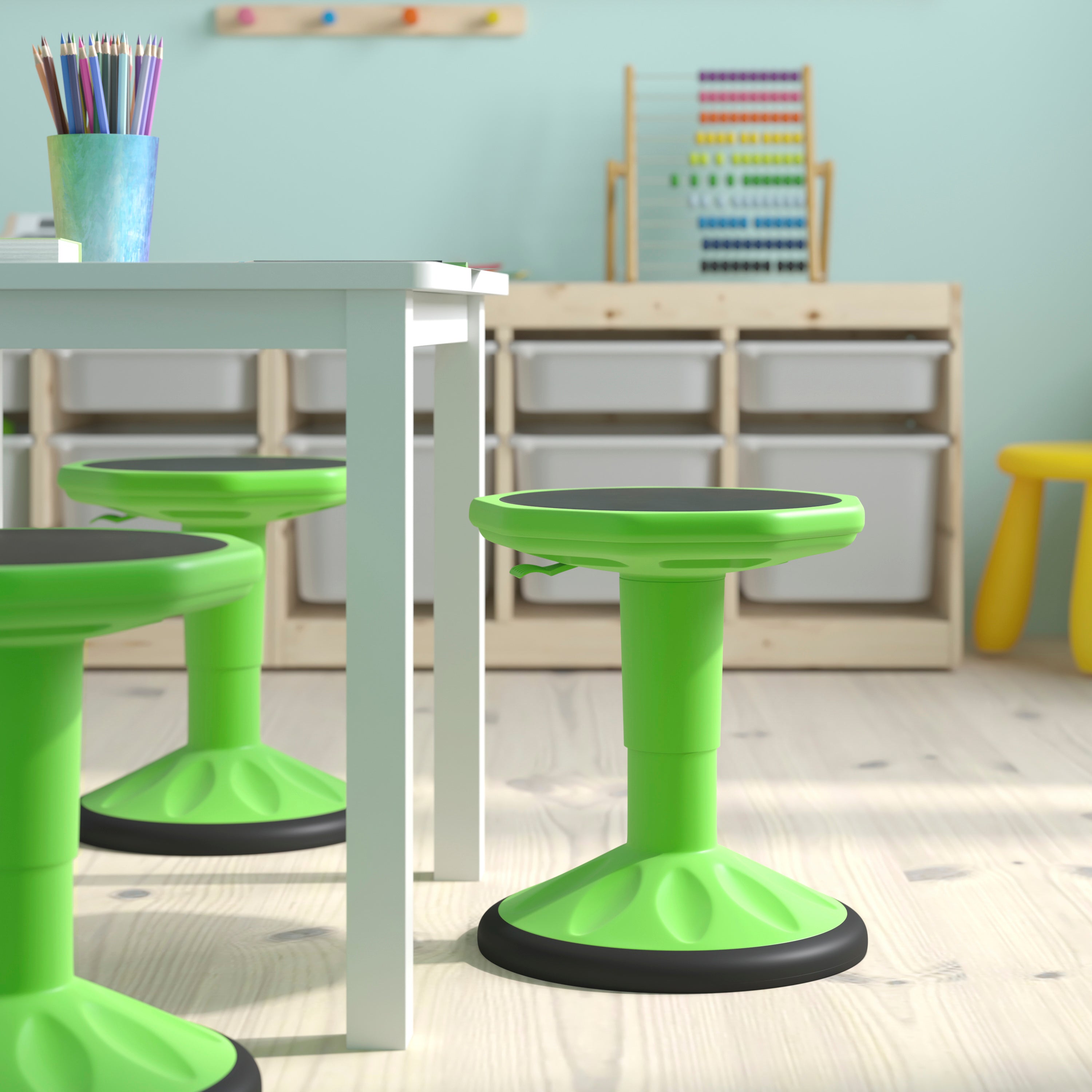 Carter Adjustable Height Kids Flexible Active Stool for Classroom and Home with Non-Skid Bottom in Green, 14" - 18" Seat Height