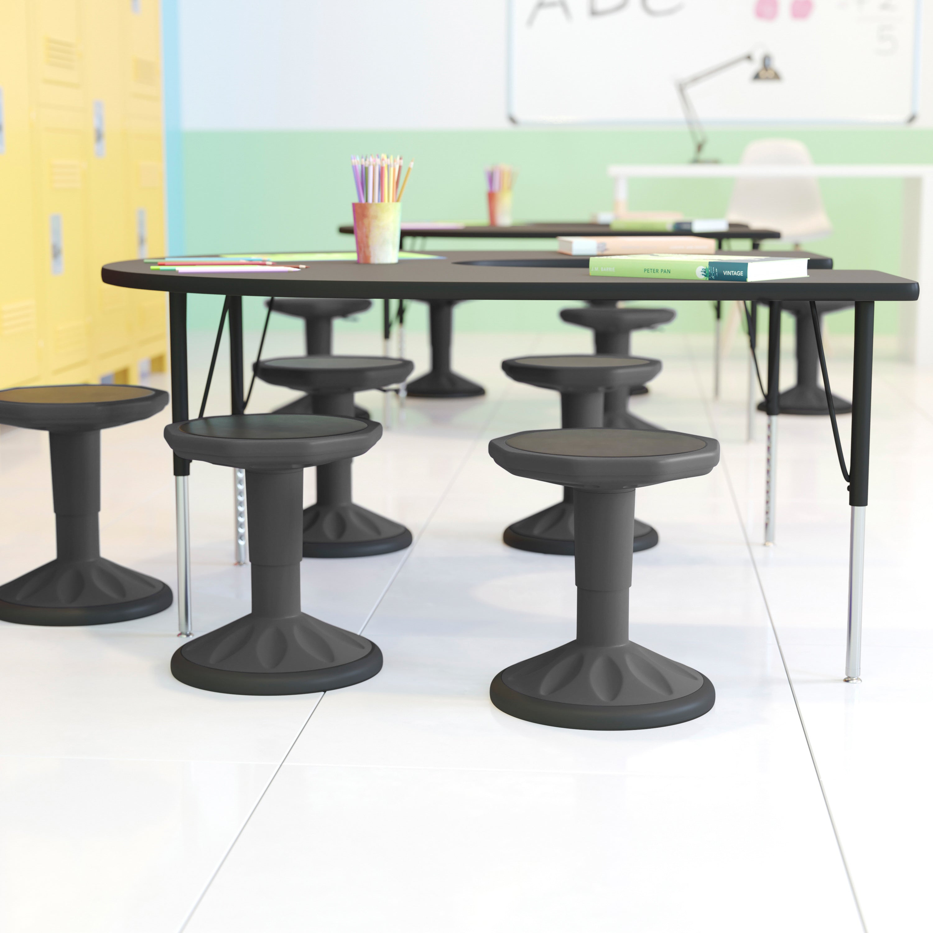 Carter Adjustable Height Kids Flexible Active Stool for Classroom and Home with Non-Skid Bottom in Gray, 14" - 18" Seat Height