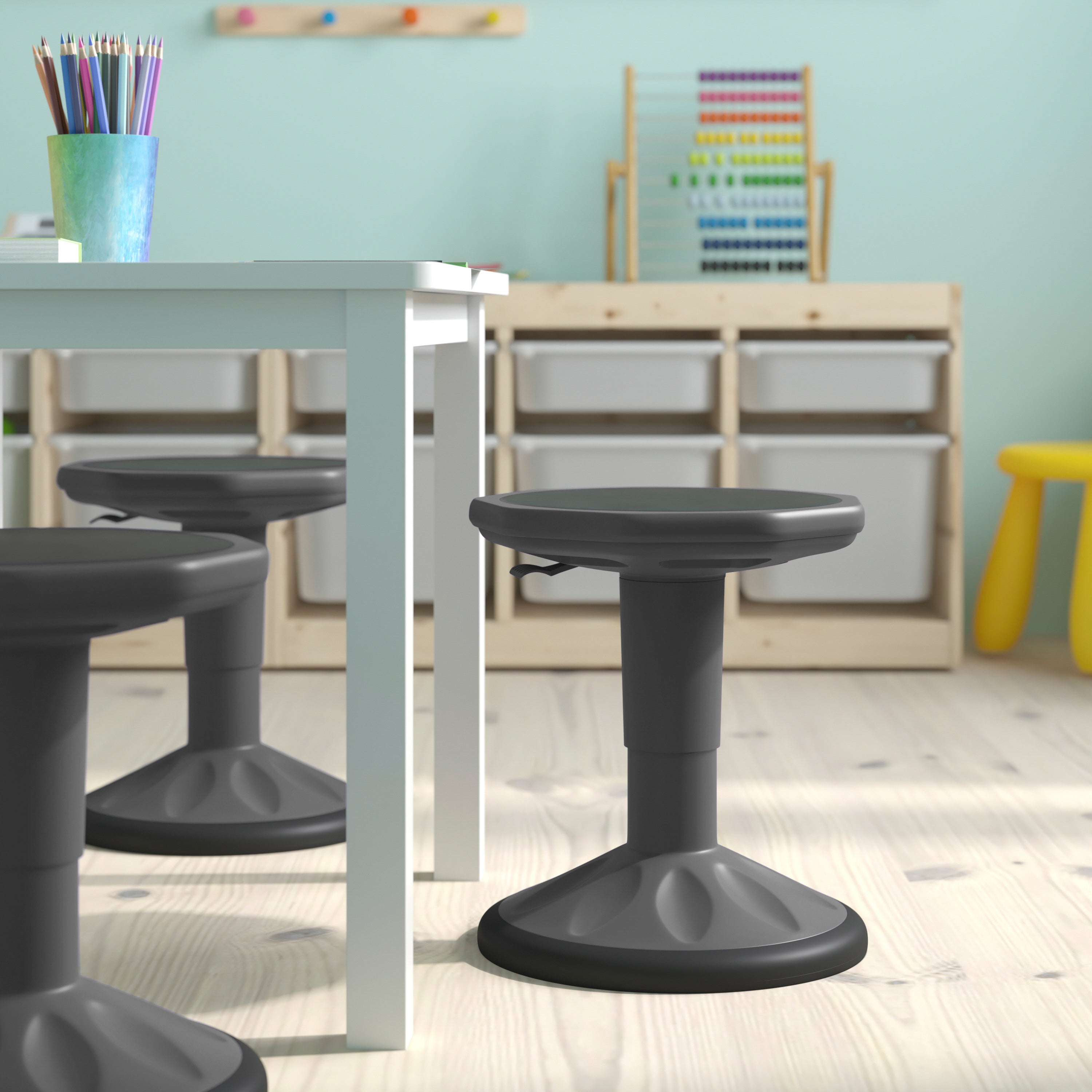 Carter Adjustable Height Kids Flexible Active Stool for Classroom and Home with Non-Skid Bottom in Gray, 14" - 18" Seat Height