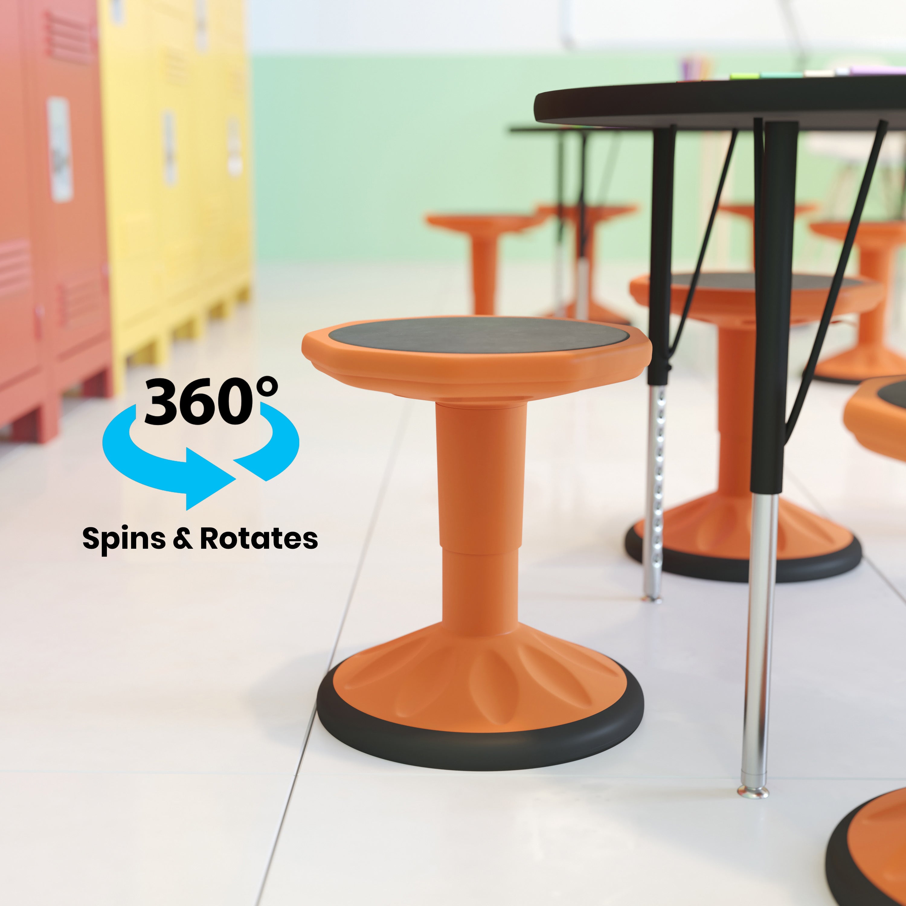 Carter Adjustable Height Kids Flexible Active Stool for Classroom and Home with Non-Skid Bottom in Orange, 14" - 18" Seat Height