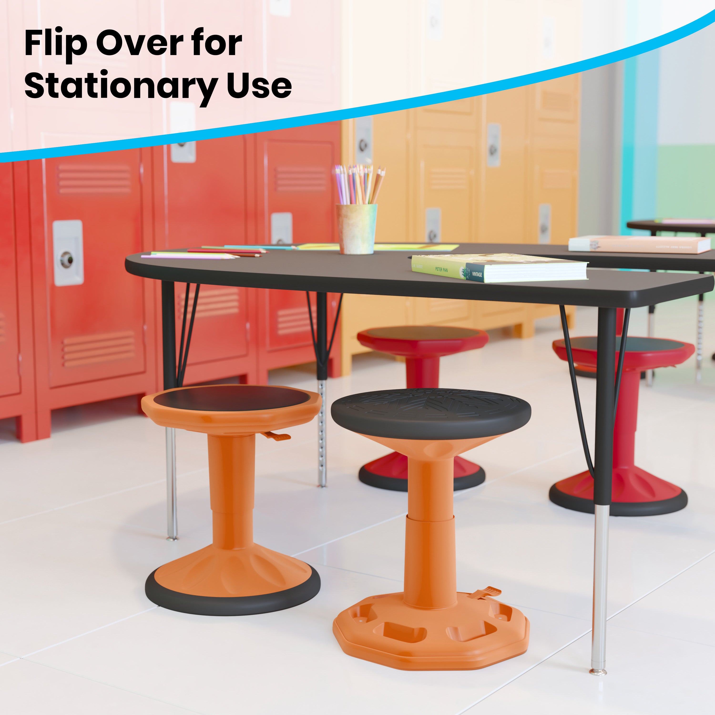 Carter Adjustable Height Kids Flexible Active Stool for Classroom and Home with Non-Skid Bottom in Orange, 14" - 18" Seat Height