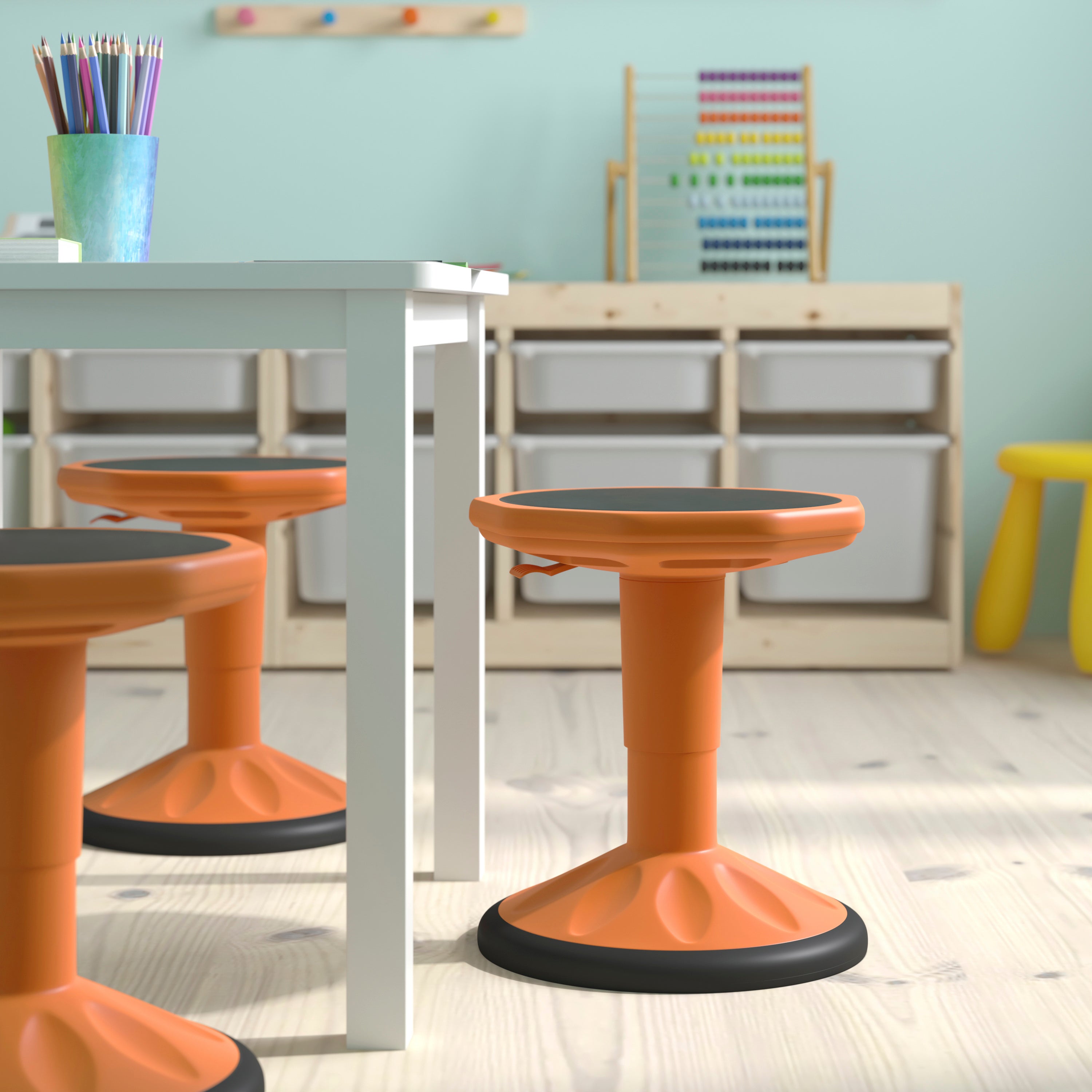 Carter Adjustable Height Kids Flexible Active Stool for Classroom and Home with Non-Skid Bottom in Orange, 14" - 18" Seat Height